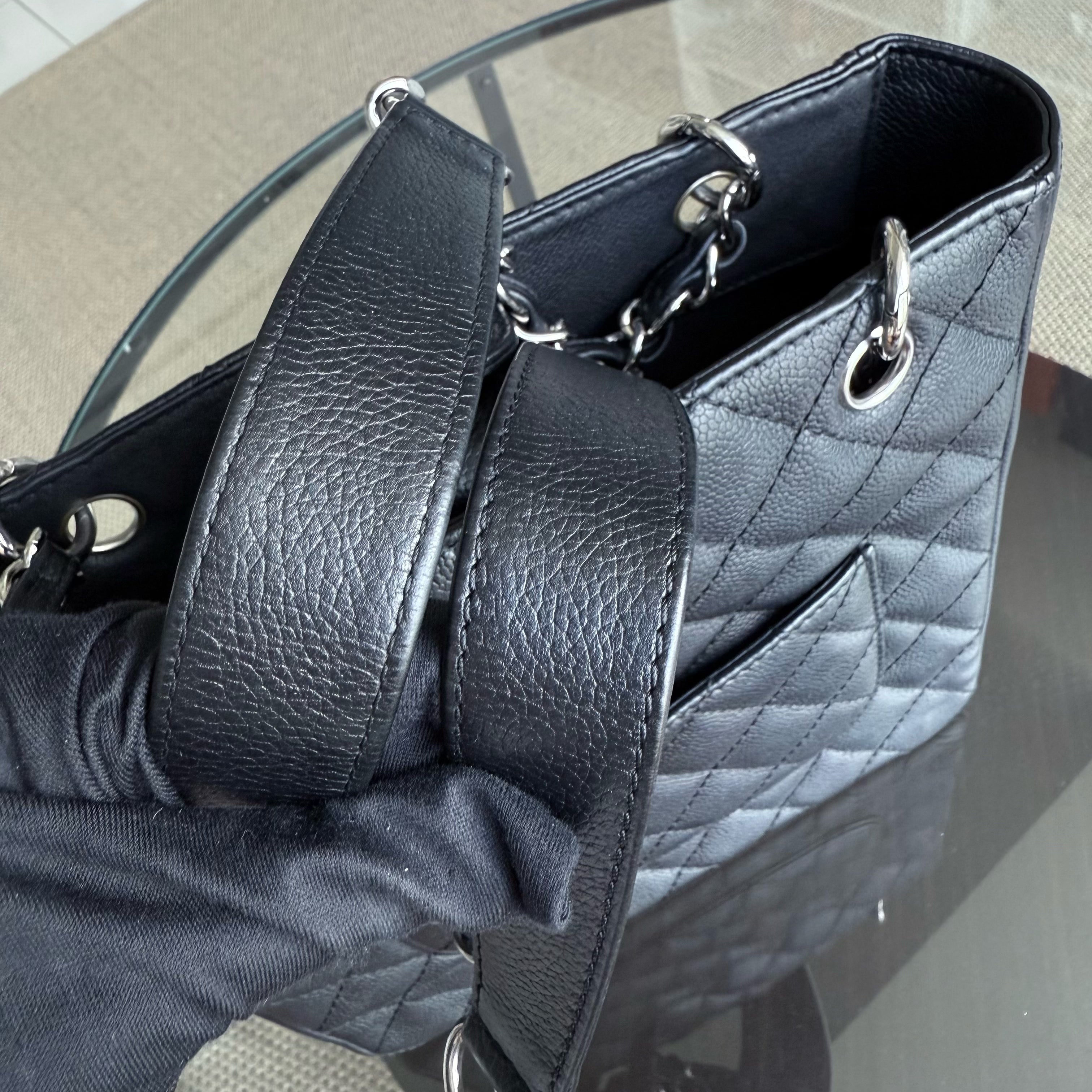 Chanel PST Petite Shopping Tote - Caviar Quilted Grained Calfskin Black Silver Hardware Series 12