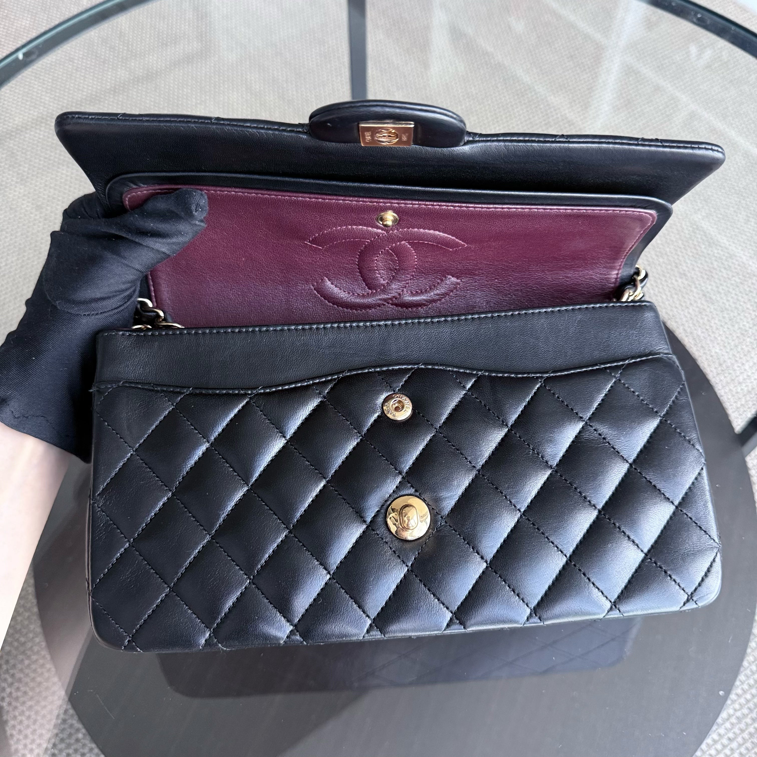 Chanel Classic Flap Medium - 25CM Quilted Lambskin Black Gold Hardware Series 13