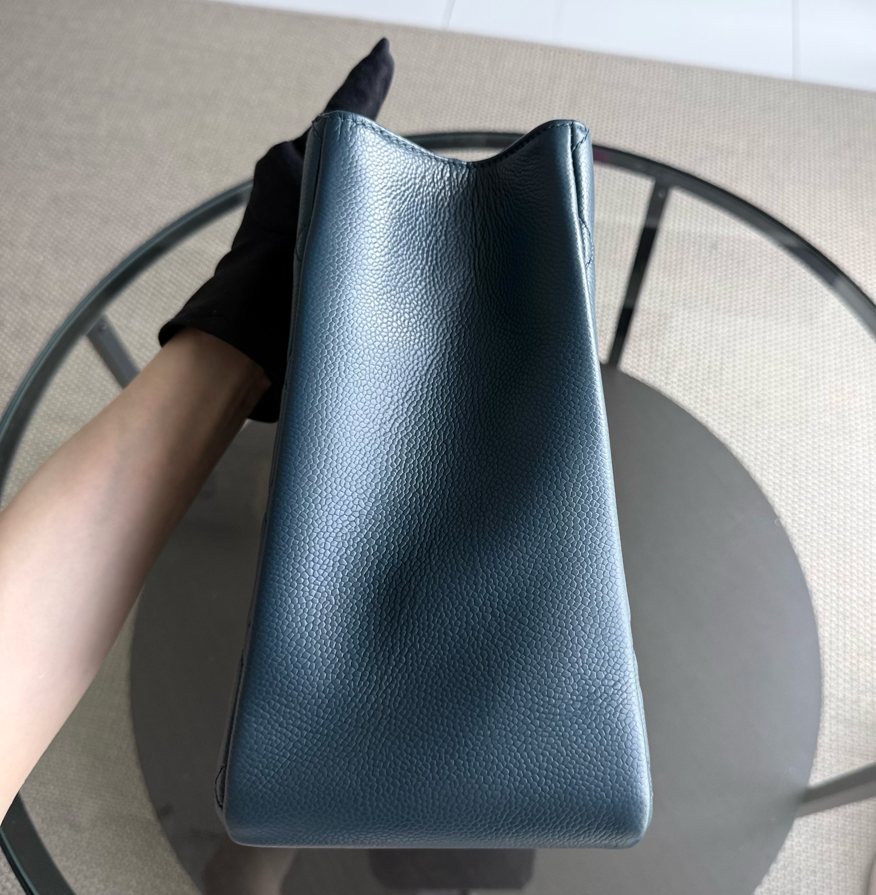 Chanel GST Grand Shopping Tote - Caviar Quilted Grained Calfskin Blue Silver Hardware Series 17