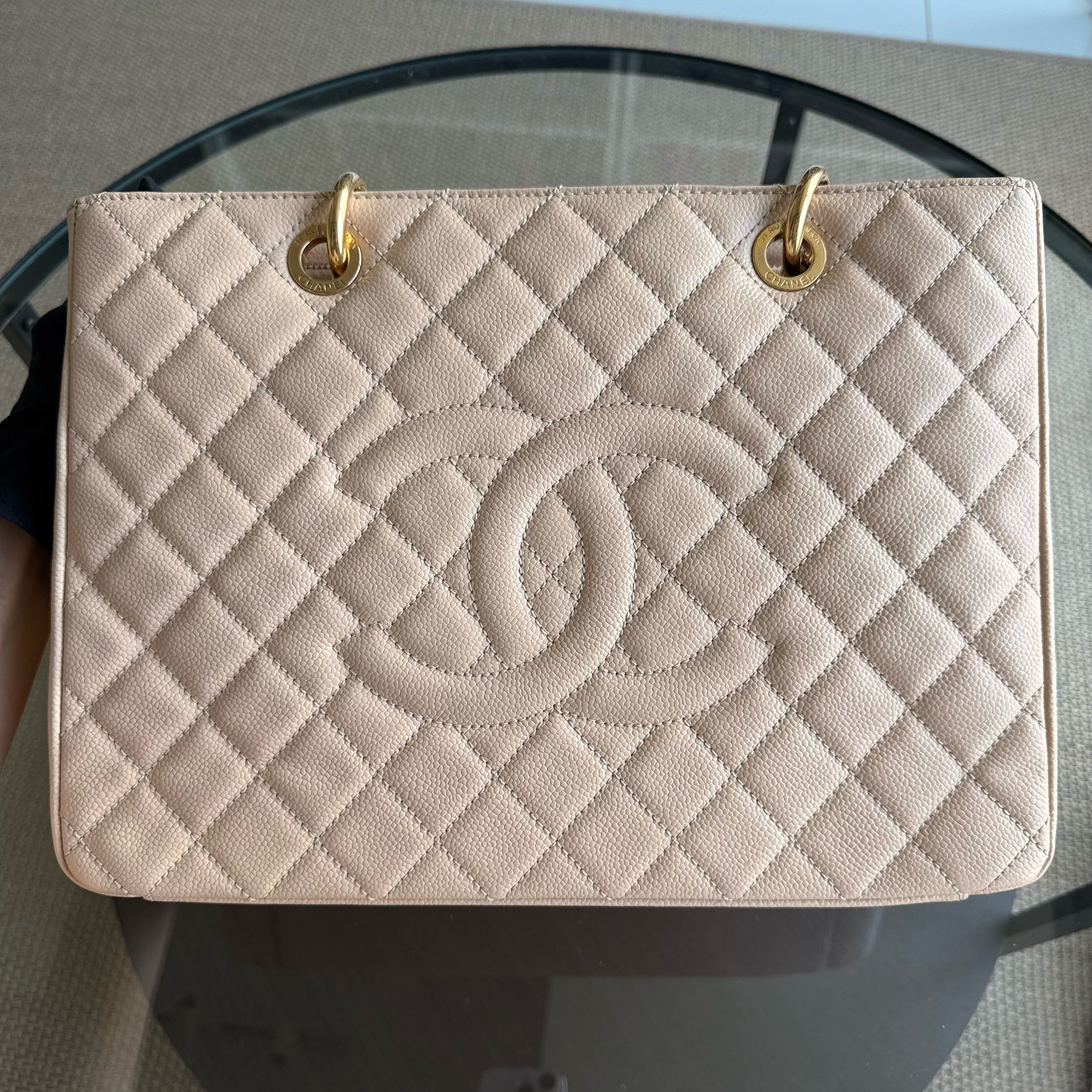 Chanel GST Grand Shopping Tote - Caviar Quilted Grained Calfskin Light Beige Gold Hardware Series 17