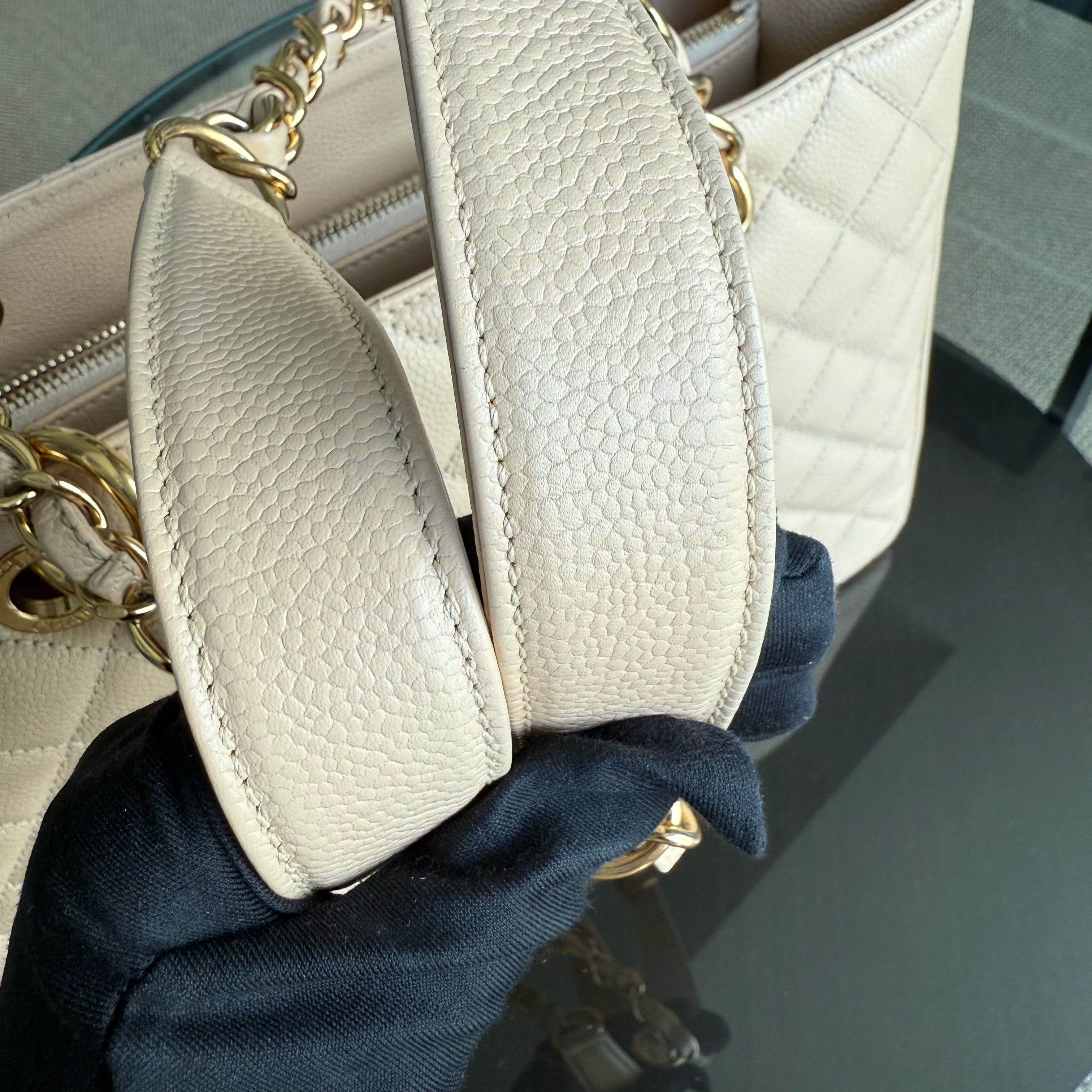 Chanel GST Grand Shopping Tote - Caviar Quilted Grained Calfskin Light Beige Gold Hardware Series 17