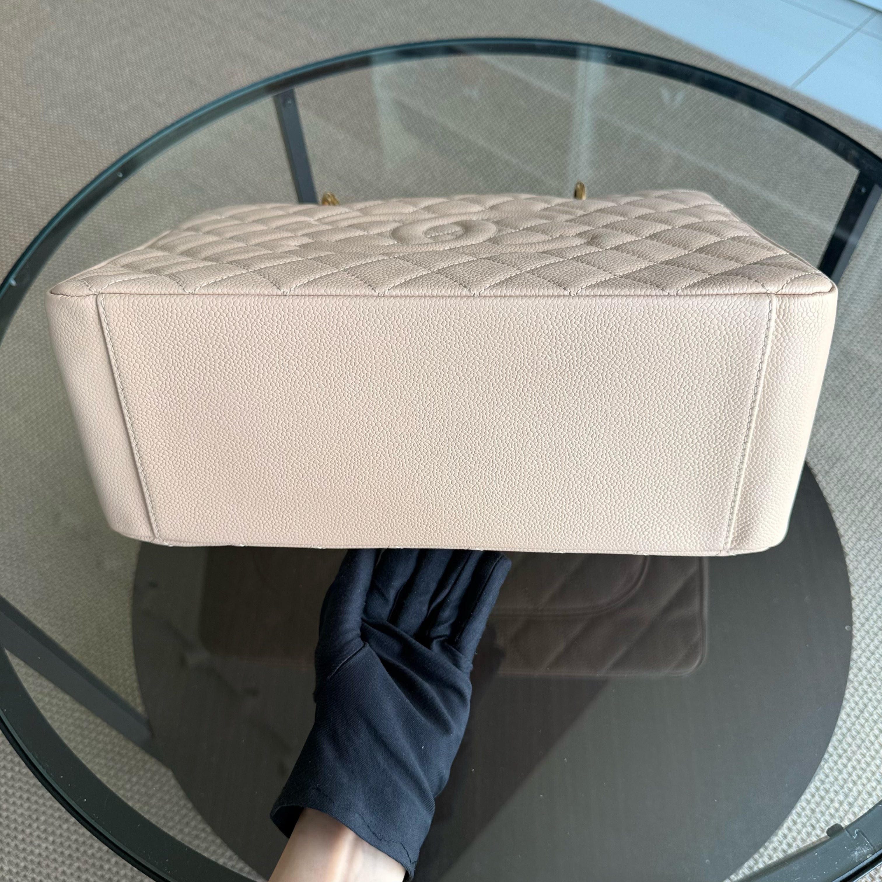Chanel GST Grand Shopping Tote - Caviar Quilted Grained Calfskin Light Beige Gold Hardware Series 17