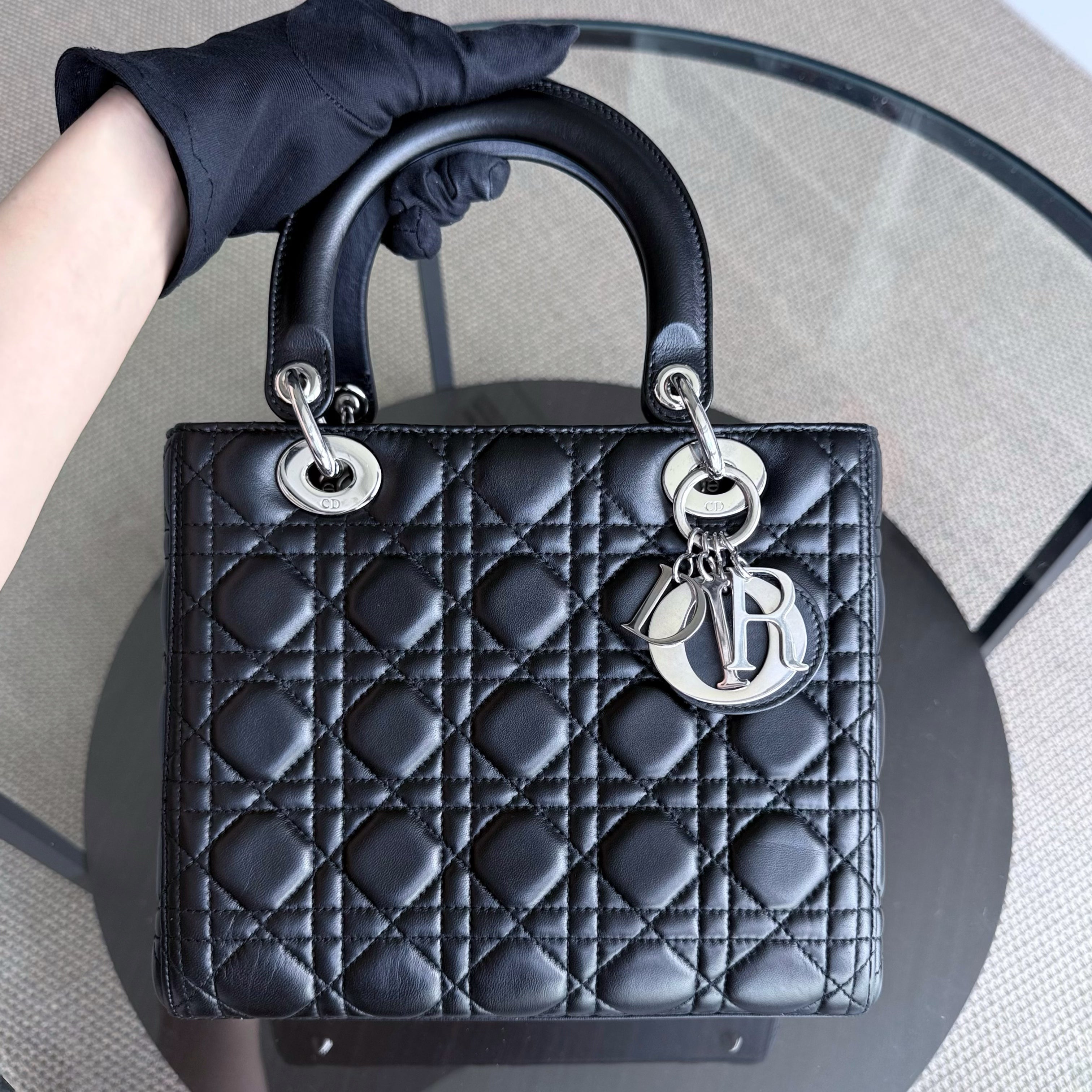 Dior Lady Medium - Cannage Lambskin Black Silver Hardware NO STRAP