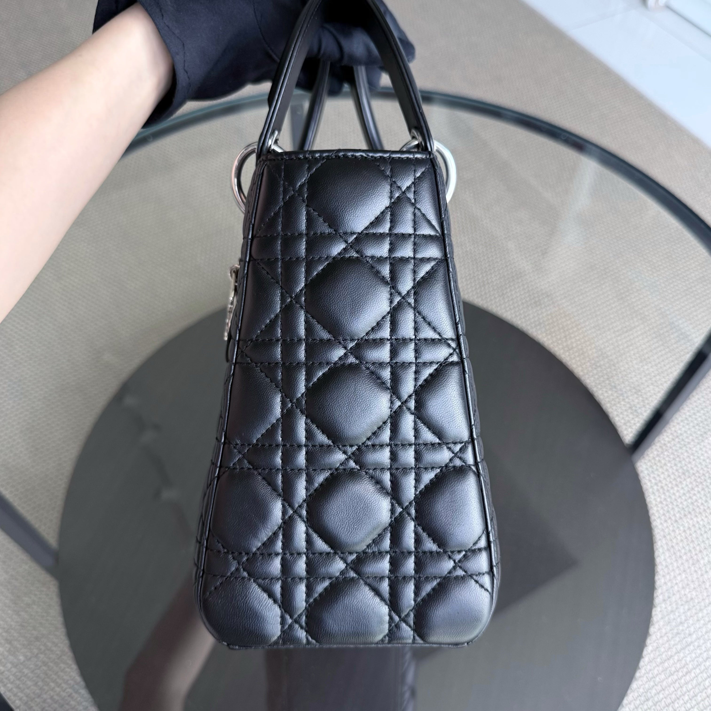Dior Lady Medium - Cannage Lambskin Black Silver Hardware NO STRAP