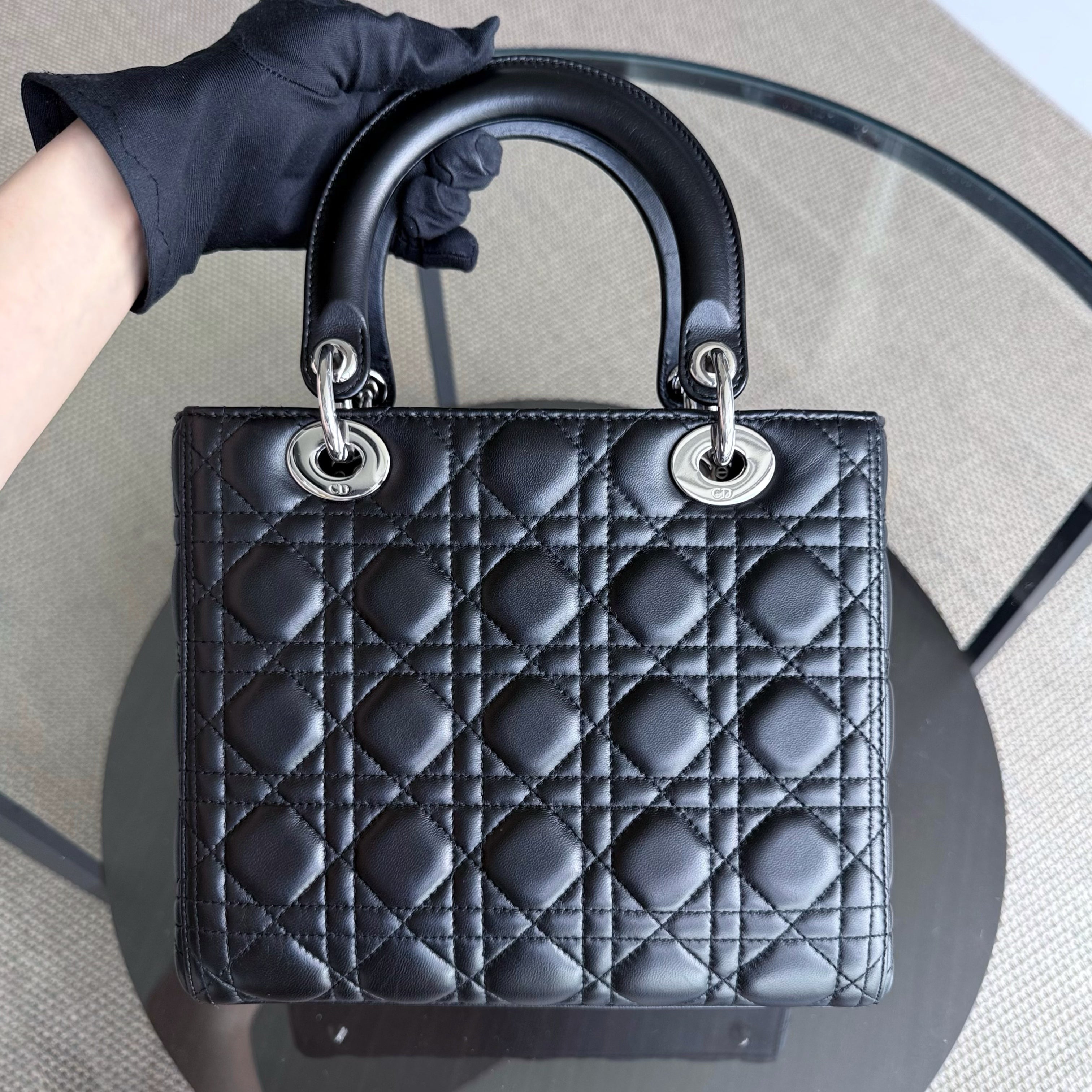 Dior Lady Medium - Cannage Lambskin Black Silver Hardware NO STRAP