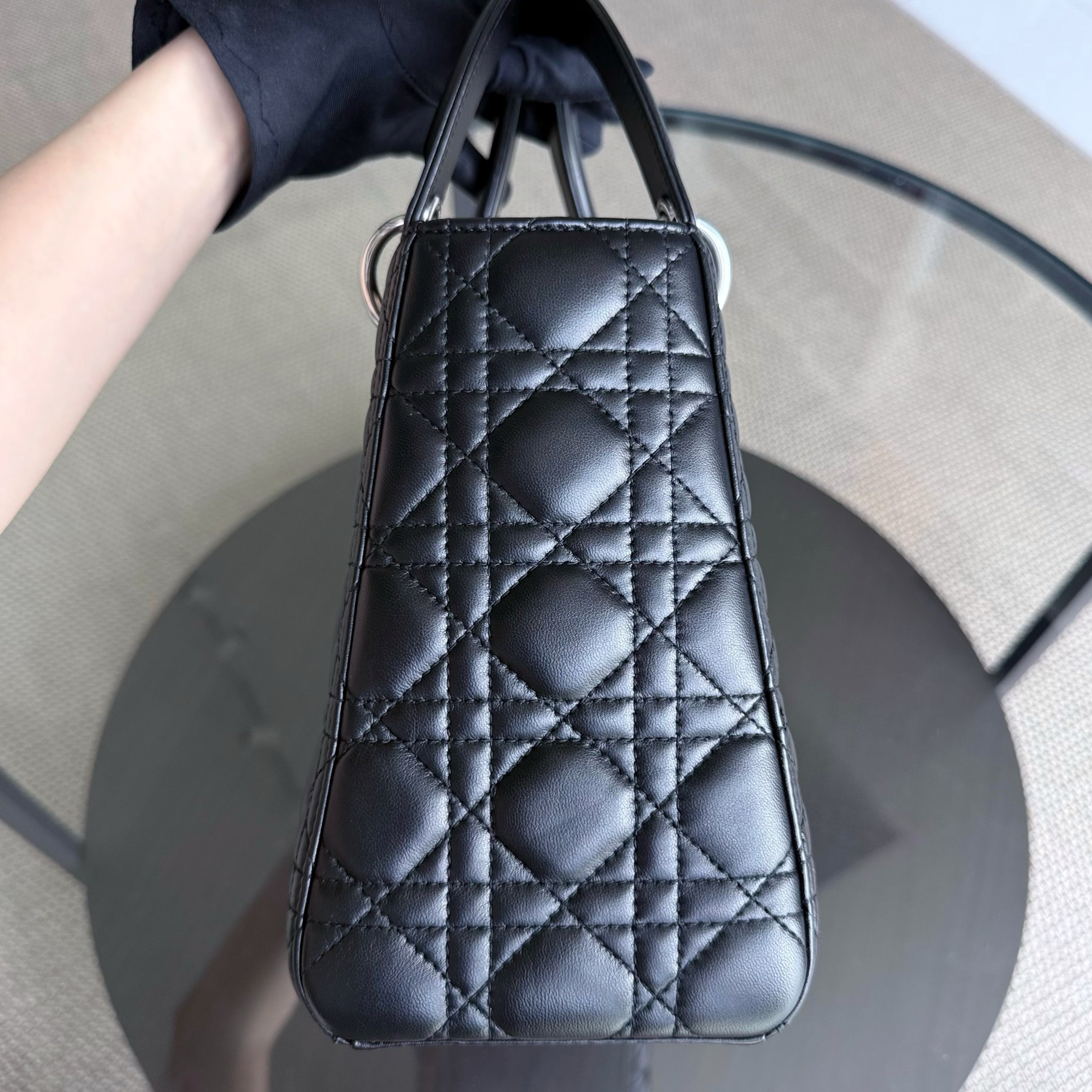 Dior Lady Medium - Cannage Lambskin Black Silver Hardware NO STRAP
