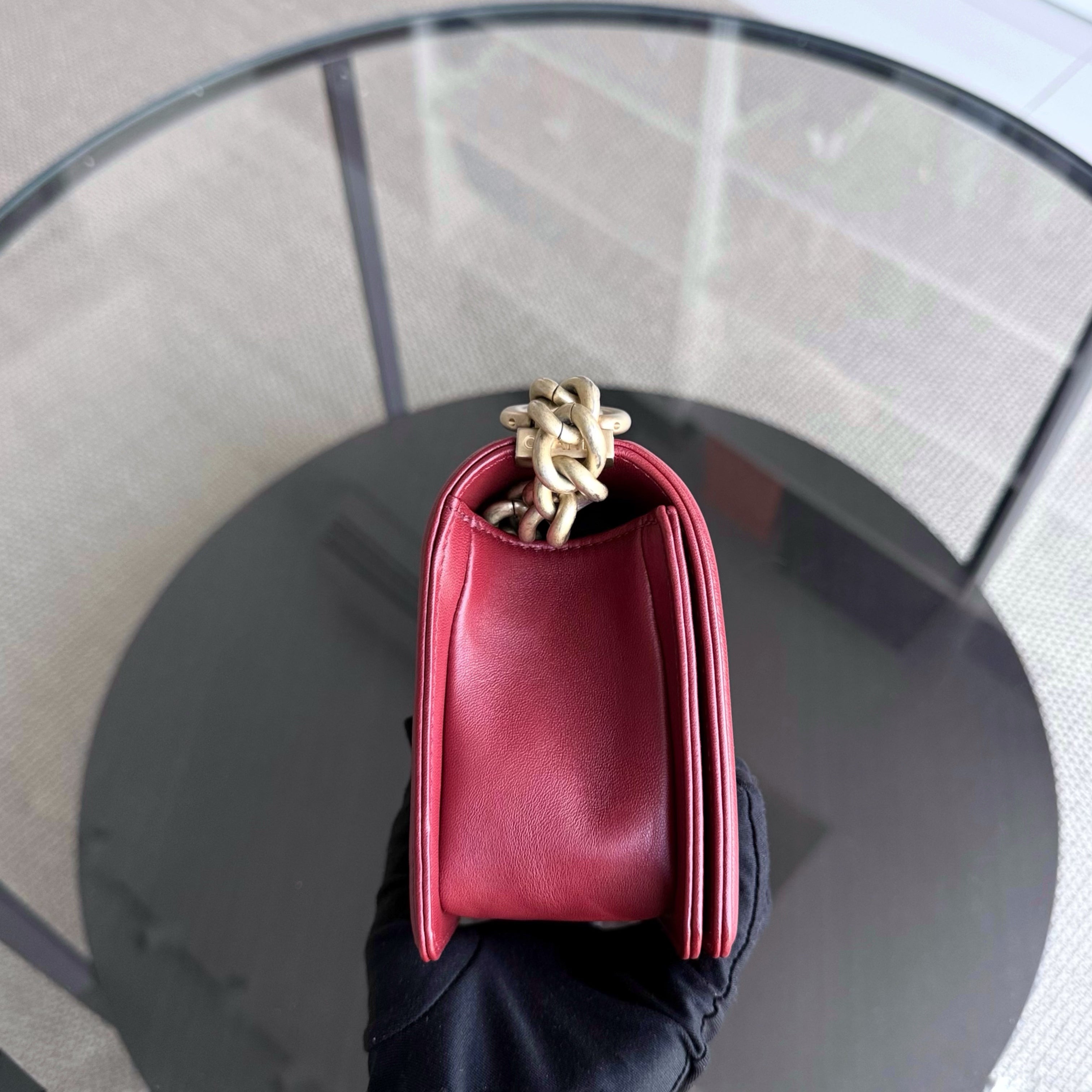 Chanel Boy Small - Quilted Lambskin Dark Red Gold Hardware Series 24