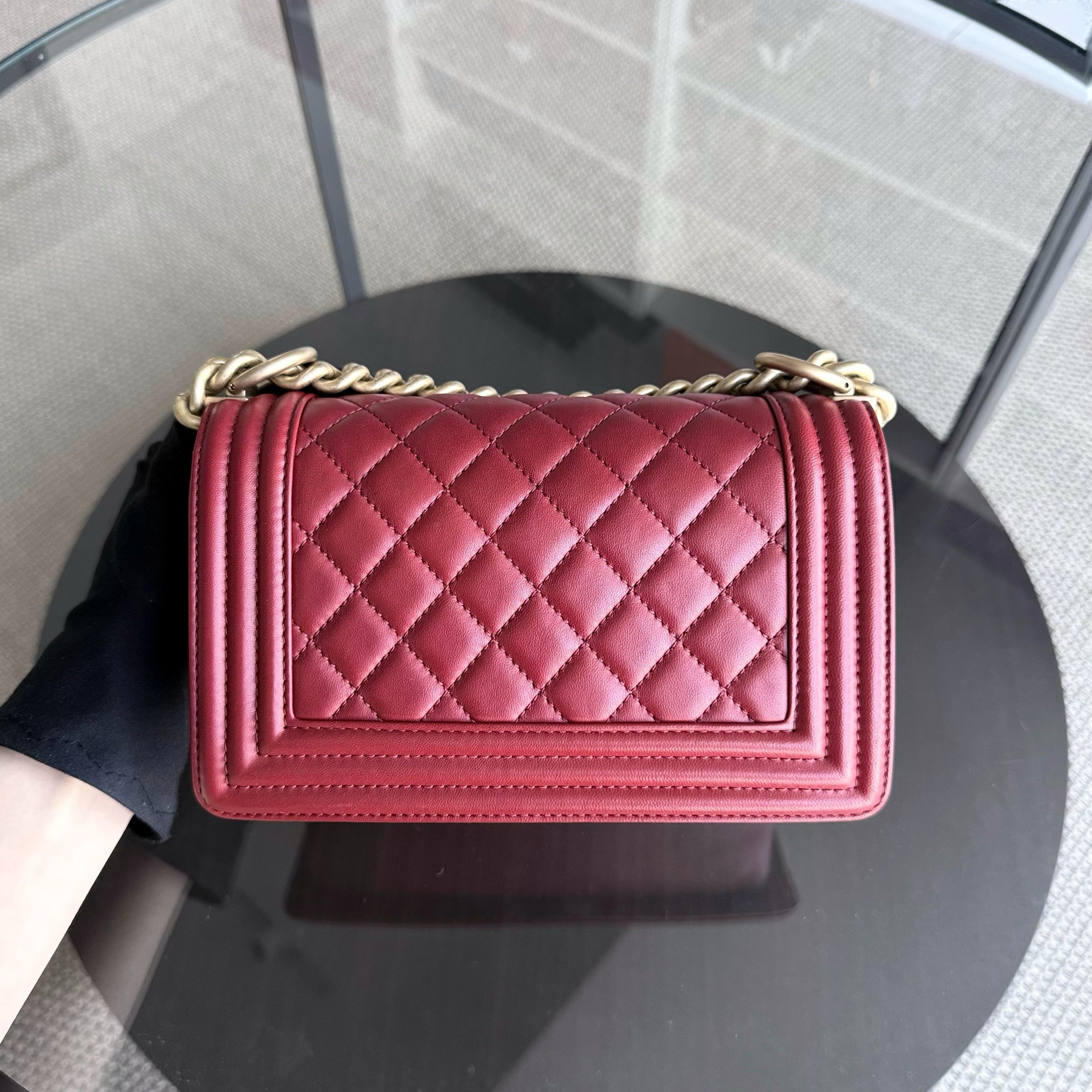 Chanel Boy Small - Quilted Lambskin Dark Red Gold Hardware Series 24