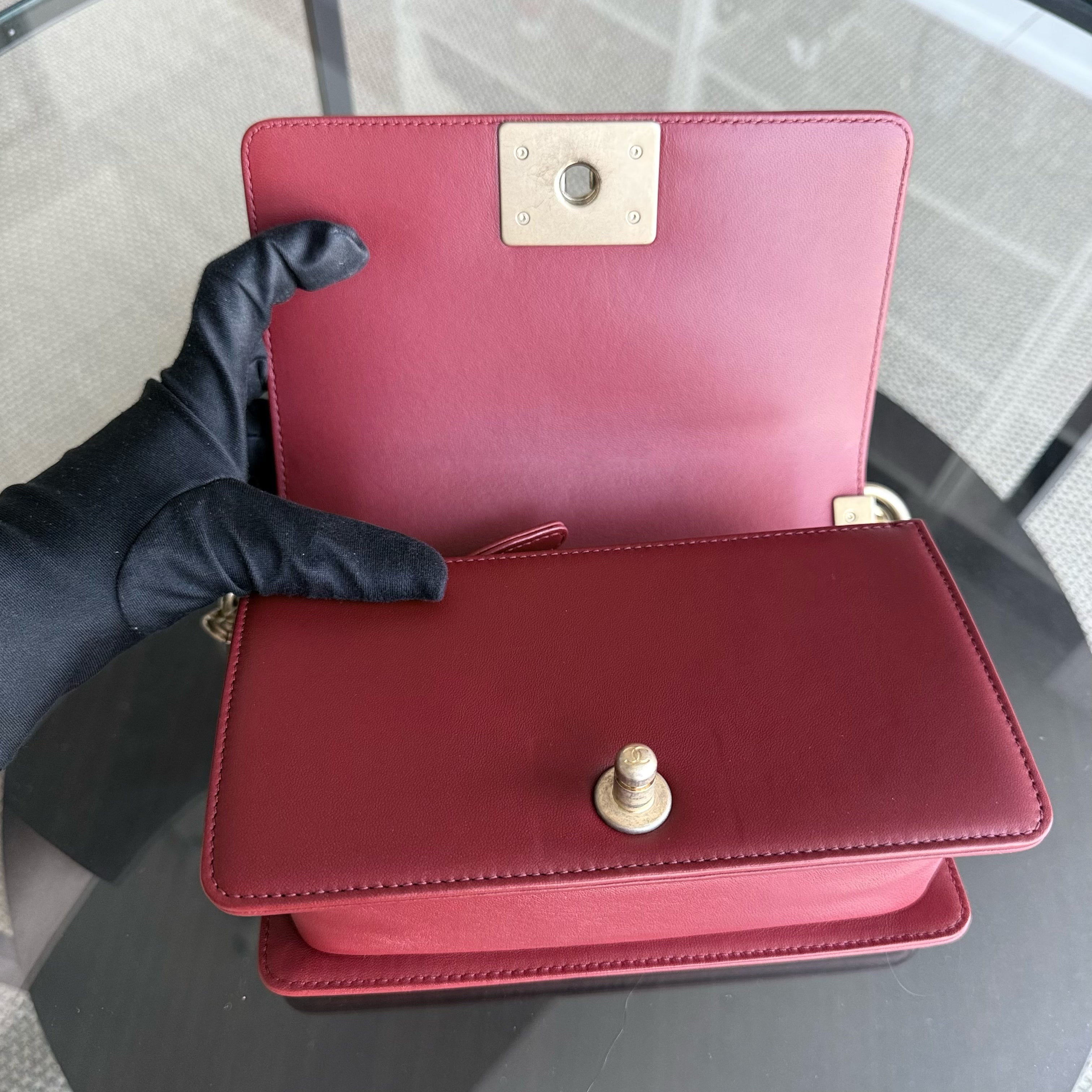 Chanel Boy Small - Quilted Lambskin Dark Red Gold Hardware Series 24