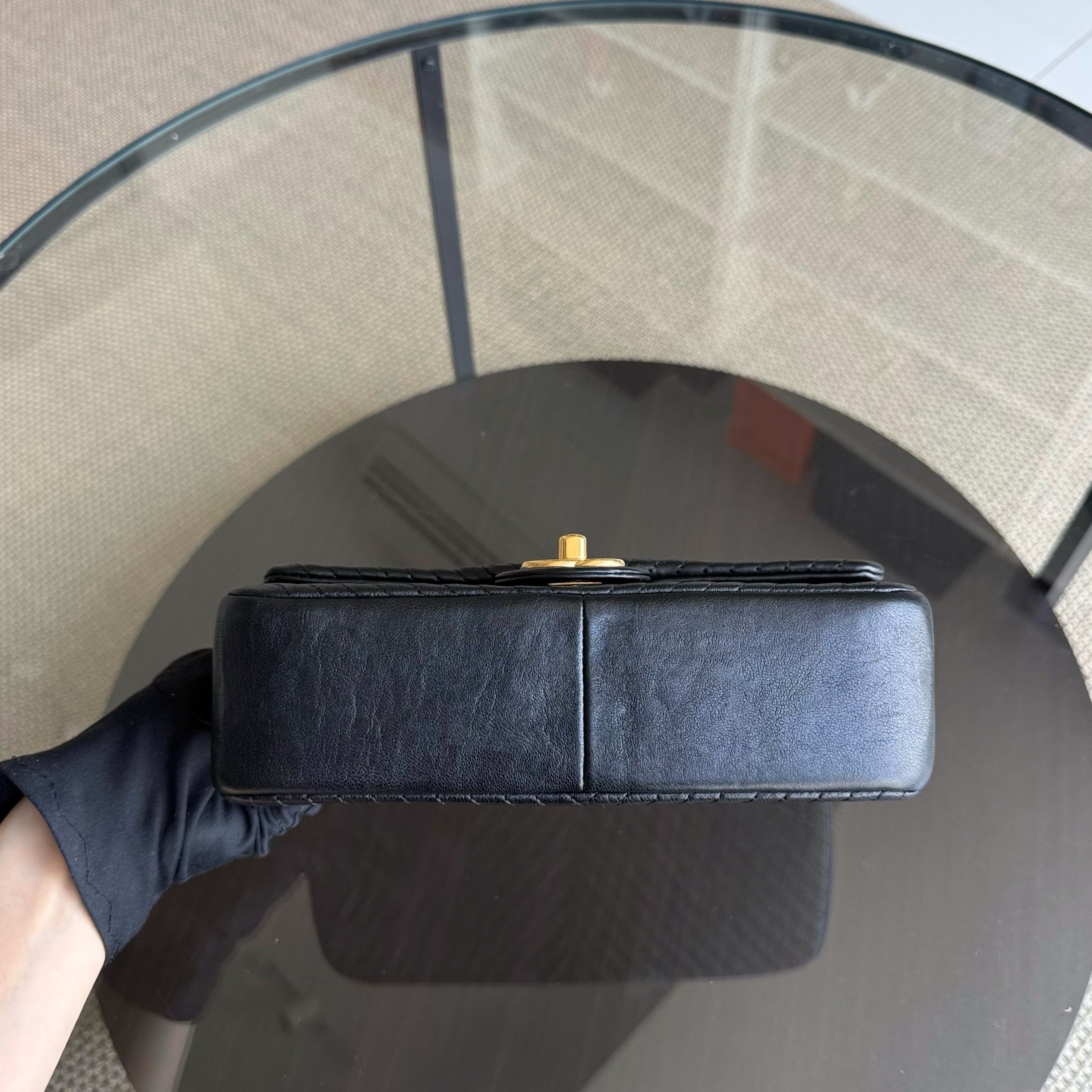 Chanel Seasonal Flap Small - 23CM Surpique CC Herringbone Medallion Flap Chevron Goatskin Black Gold Hardware Series 20
