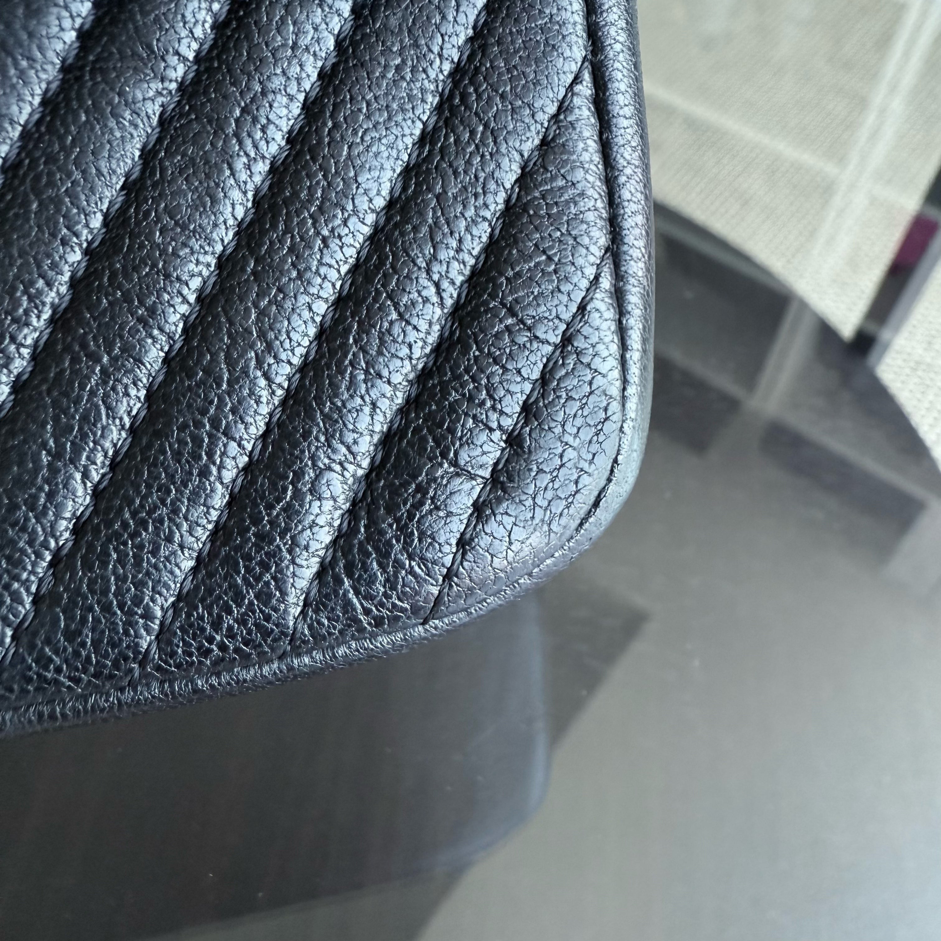 Chanel Seasonal Flap Small - 23CM Surpique CC Herringbone Medallion Flap Chevron Goatskin Black Gold Hardware Series 20
