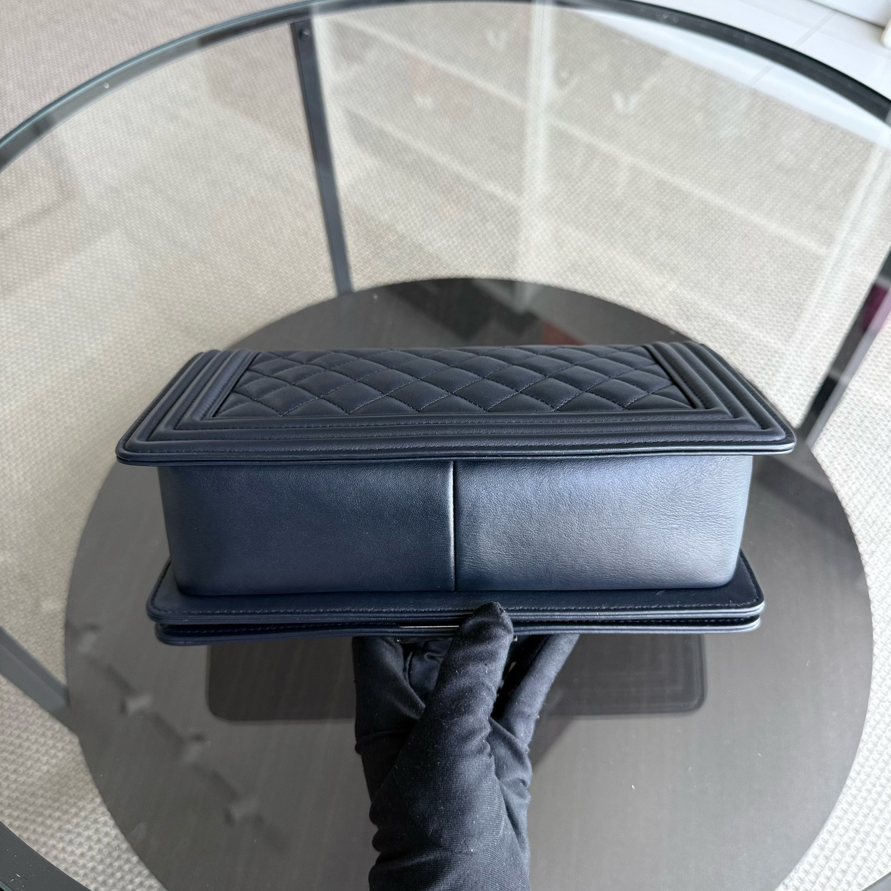 Chanel Boy Medium - 25CM Quilted Calfskin Dark Midnight Blue Silver Hardware Series 20