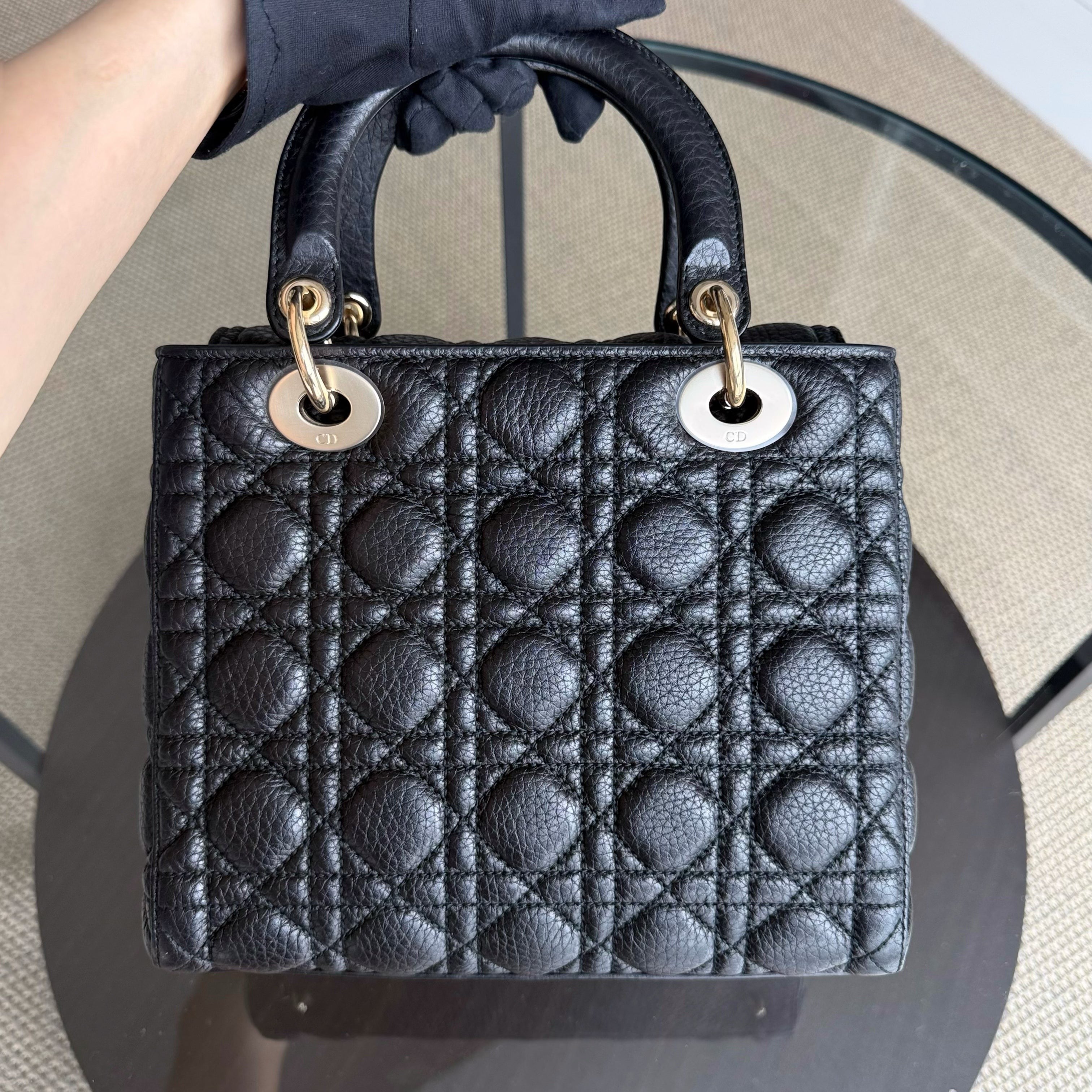 Dior Lady Medium Flap - Cannage Caviar Black Gold Hardware