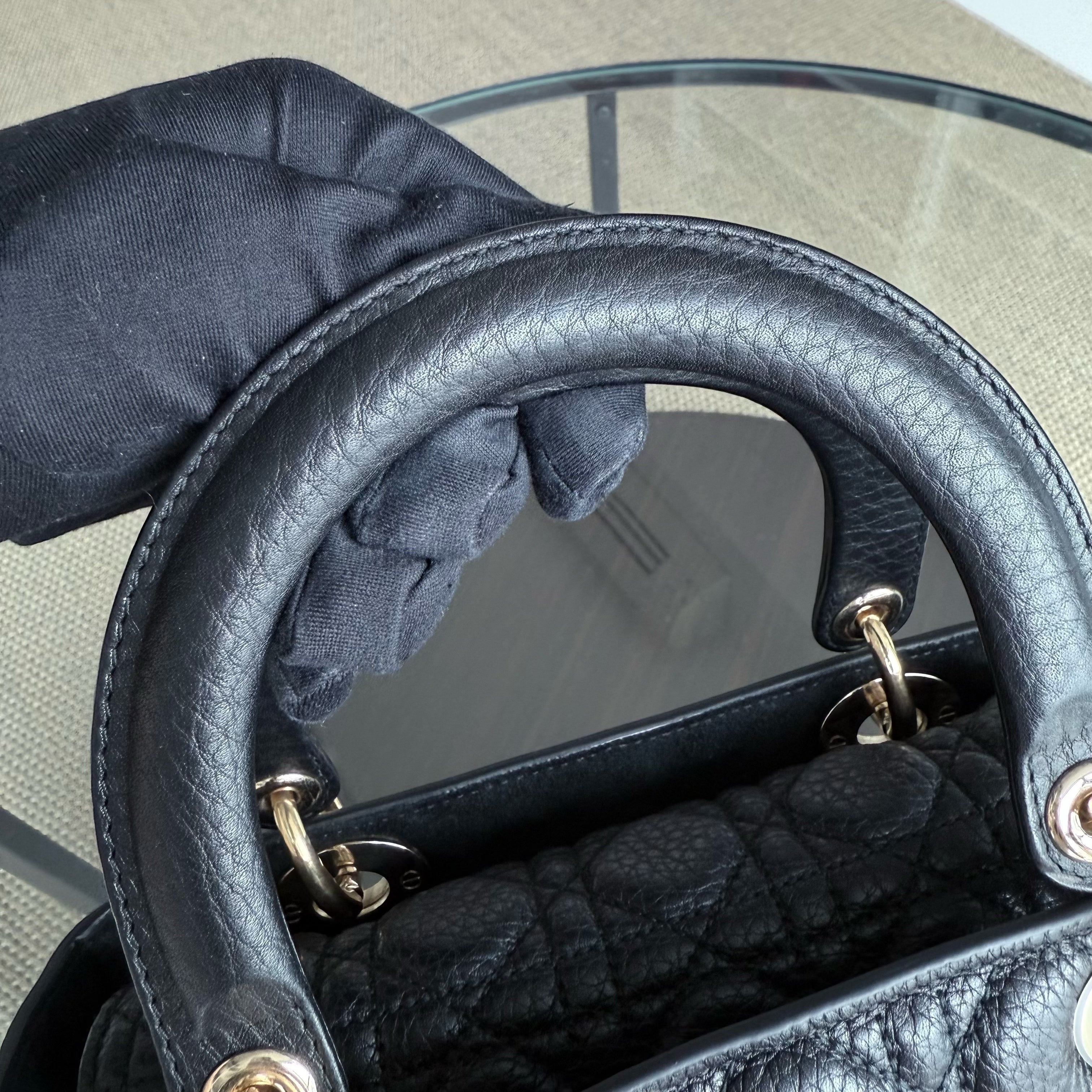 Dior Lady Medium Flap - Cannage Caviar Black Gold Hardware