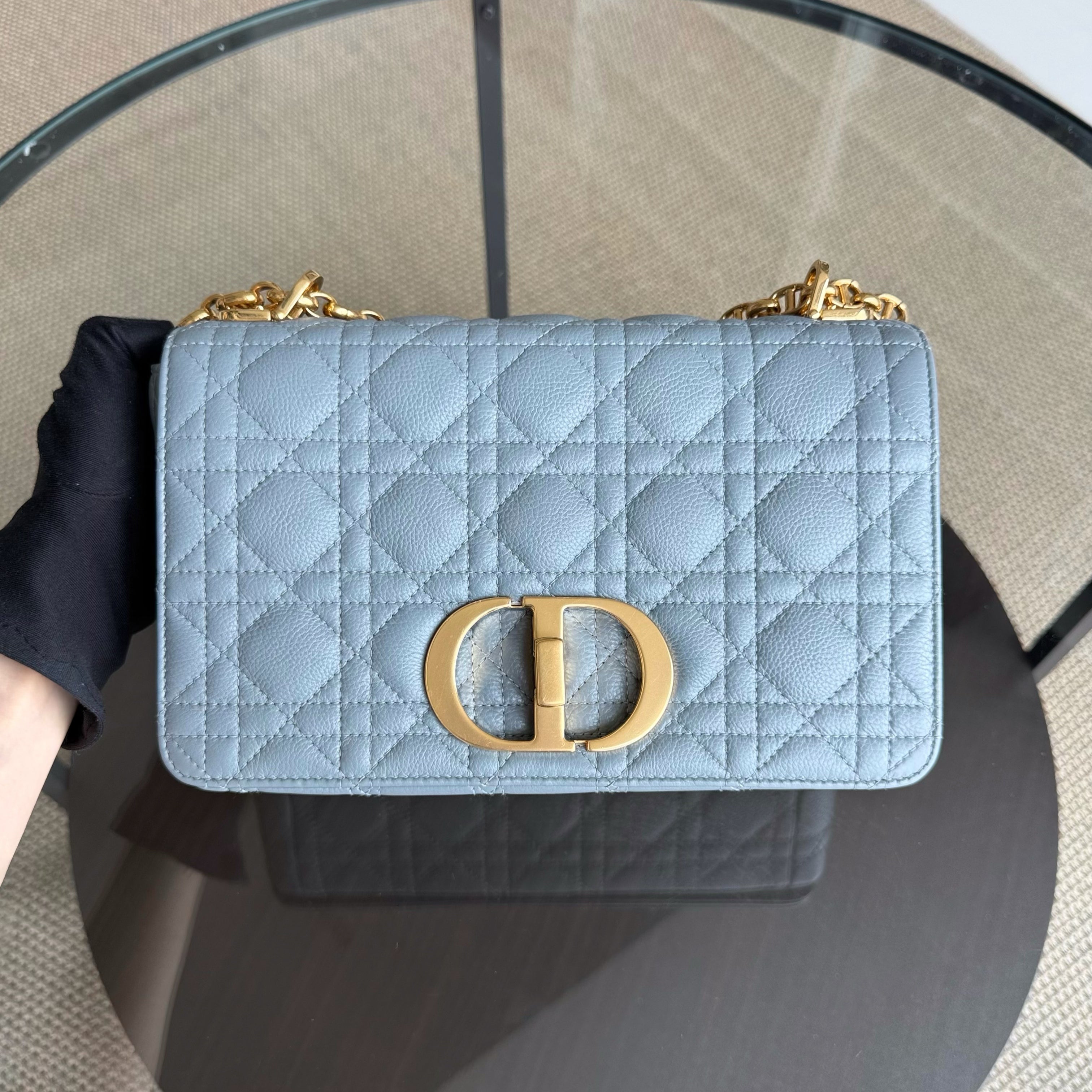 Dior Caro Medium - Cannage Calfskin Grey Gray Gold Hardware