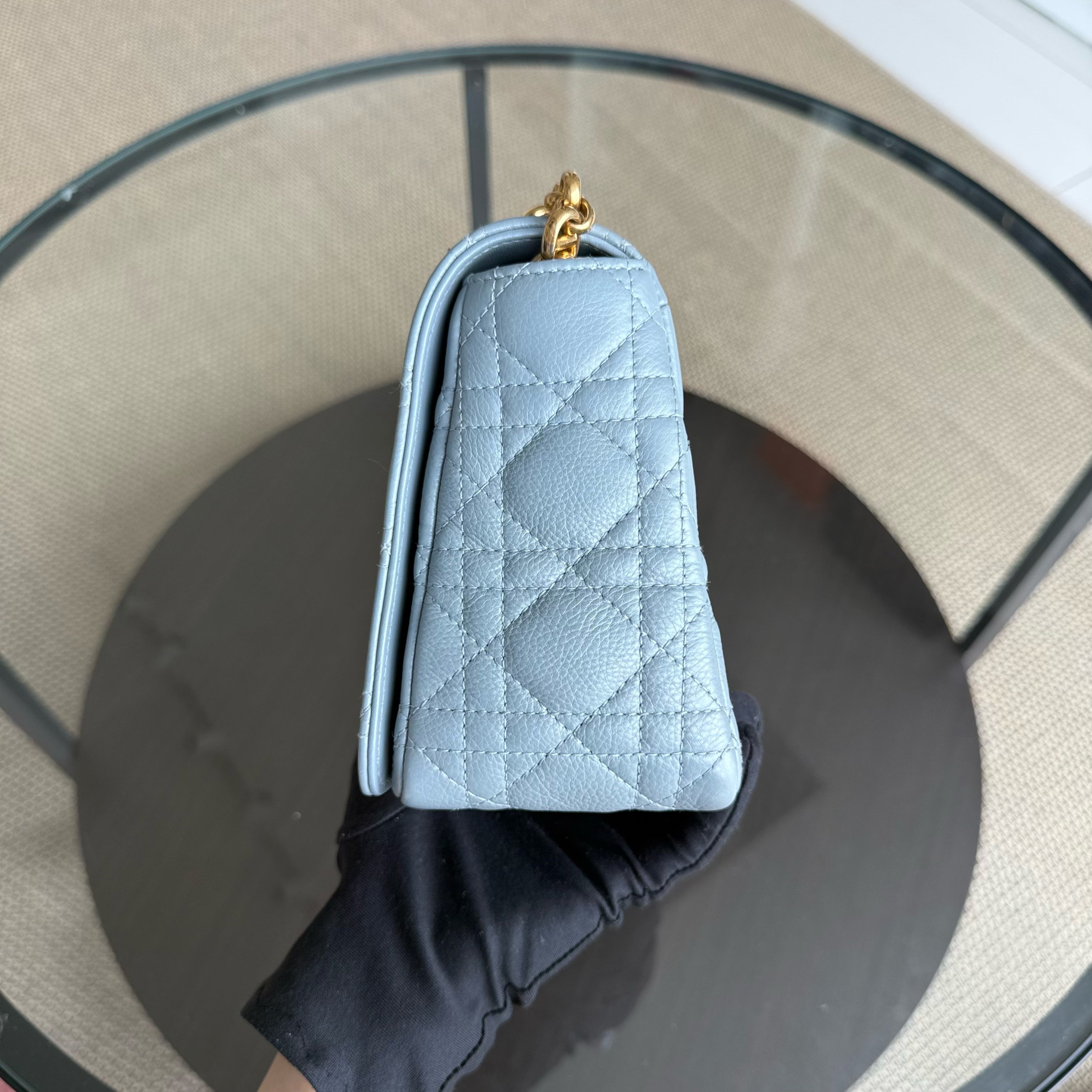 Dior Caro Medium - Cannage Calfskin Grey Gray Gold Hardware