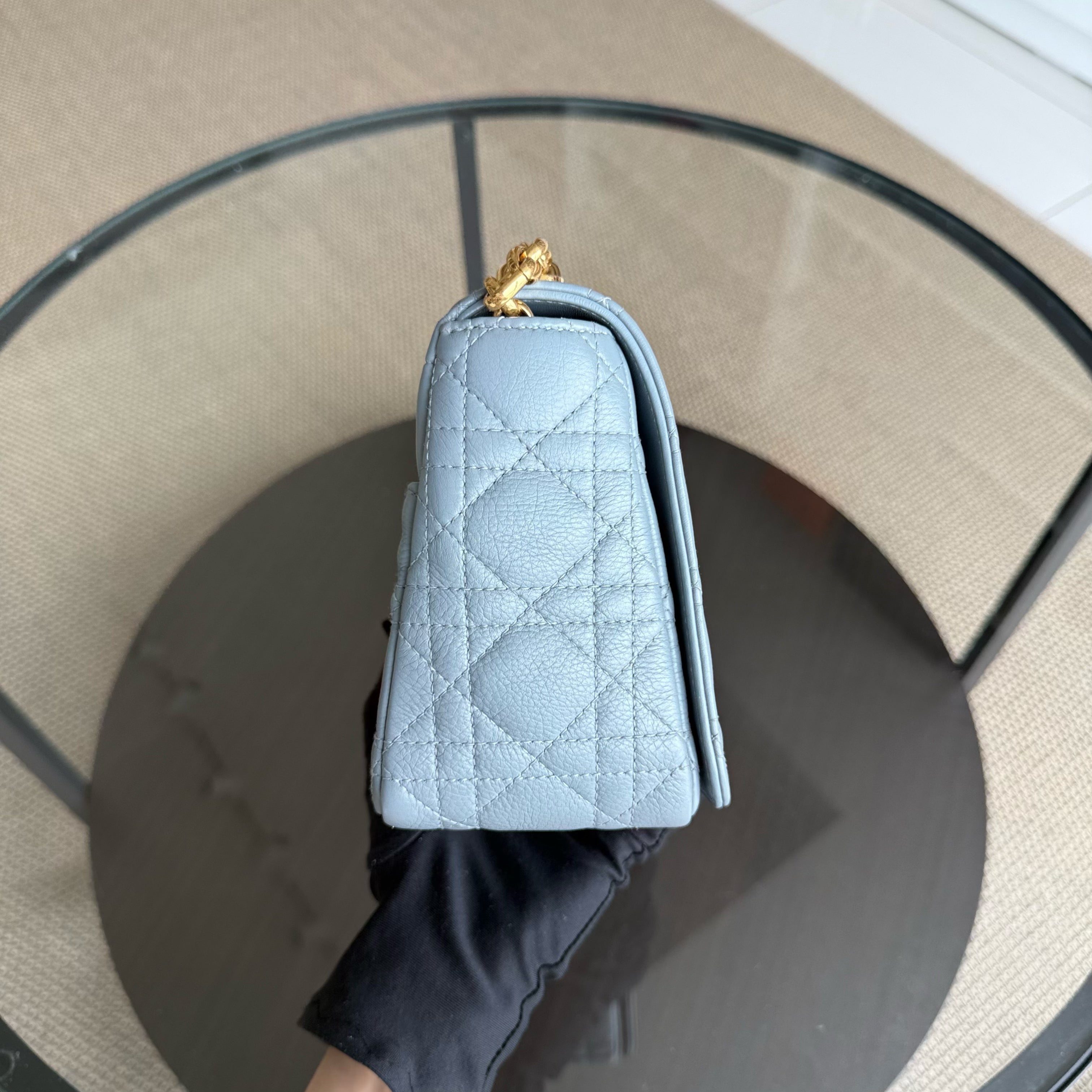 Dior Caro Medium - Cannage Calfskin Grey Gray Gold Hardware