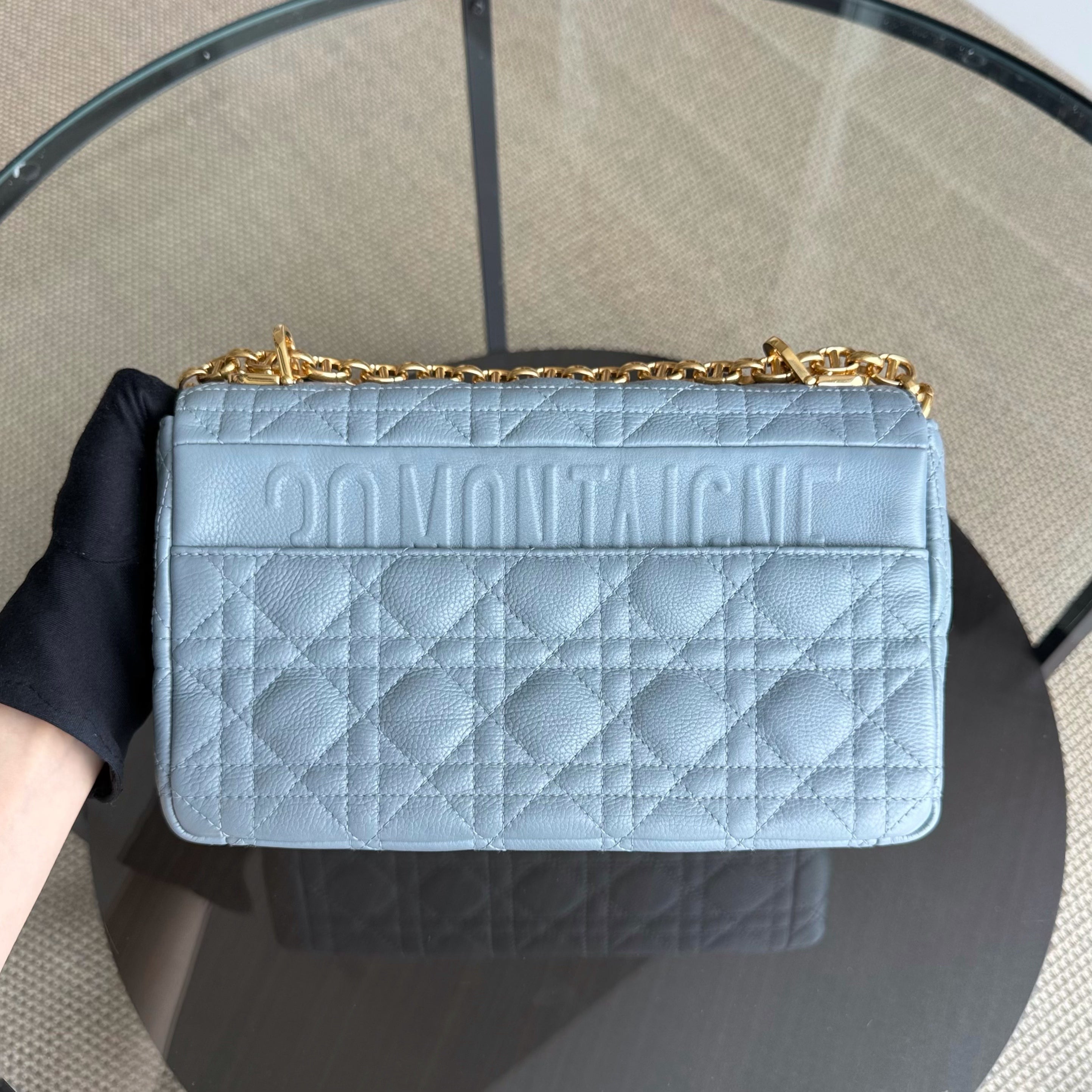 Dior Caro Medium - Cannage Calfskin Grey Gray Gold Hardware