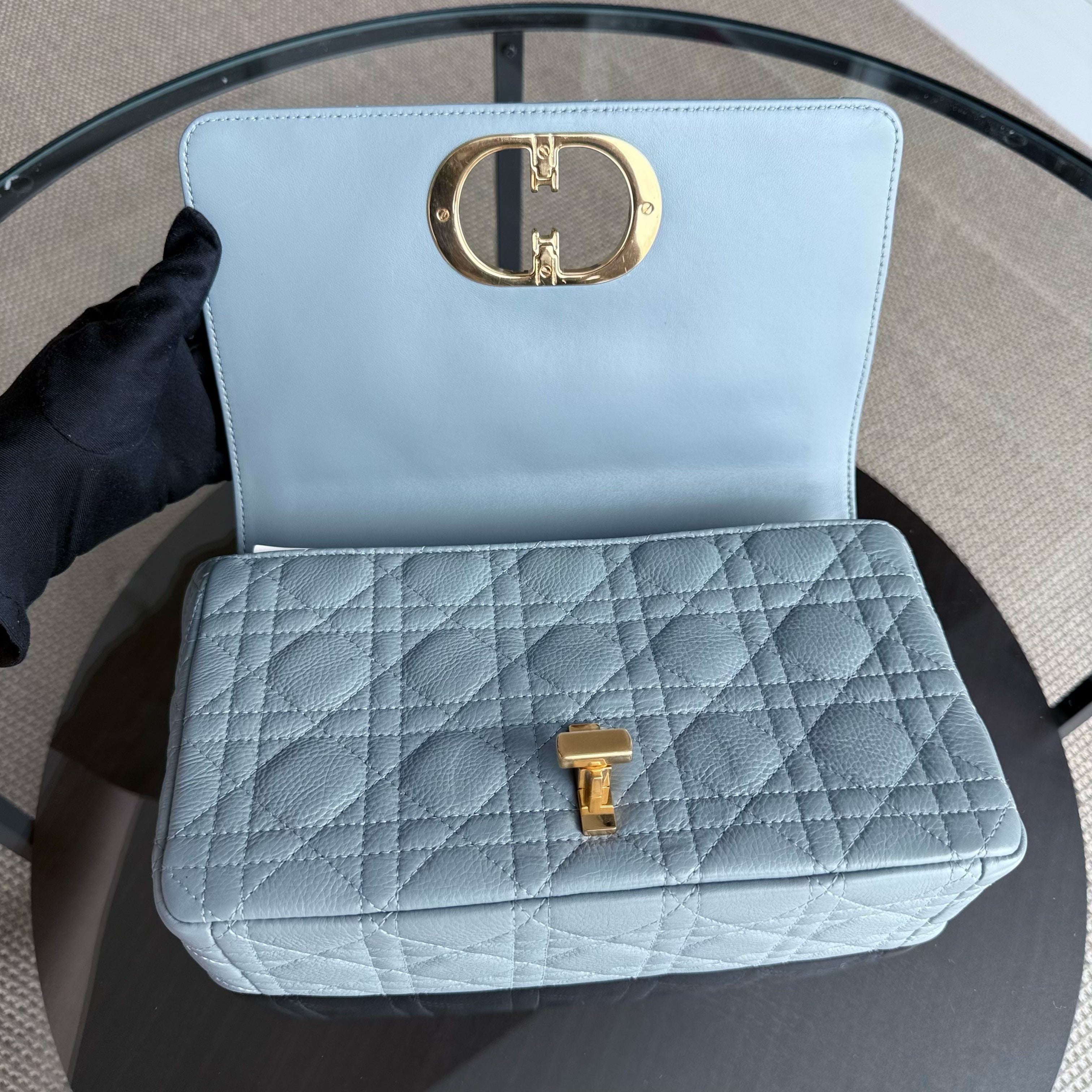 Dior Caro Medium - Cannage Calfskin Grey Gray Gold Hardware