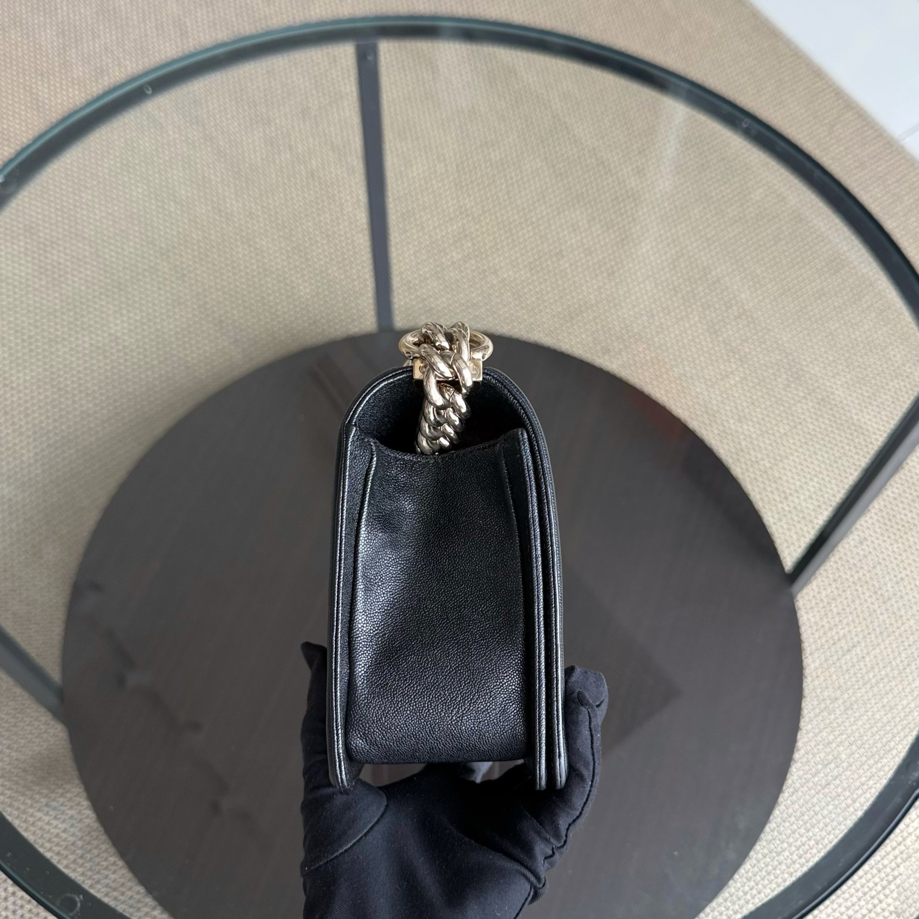 Chanel Boy Medium - Caviar 25CM Grained Calfskin Chevron Black Gold Hardware Series 30
