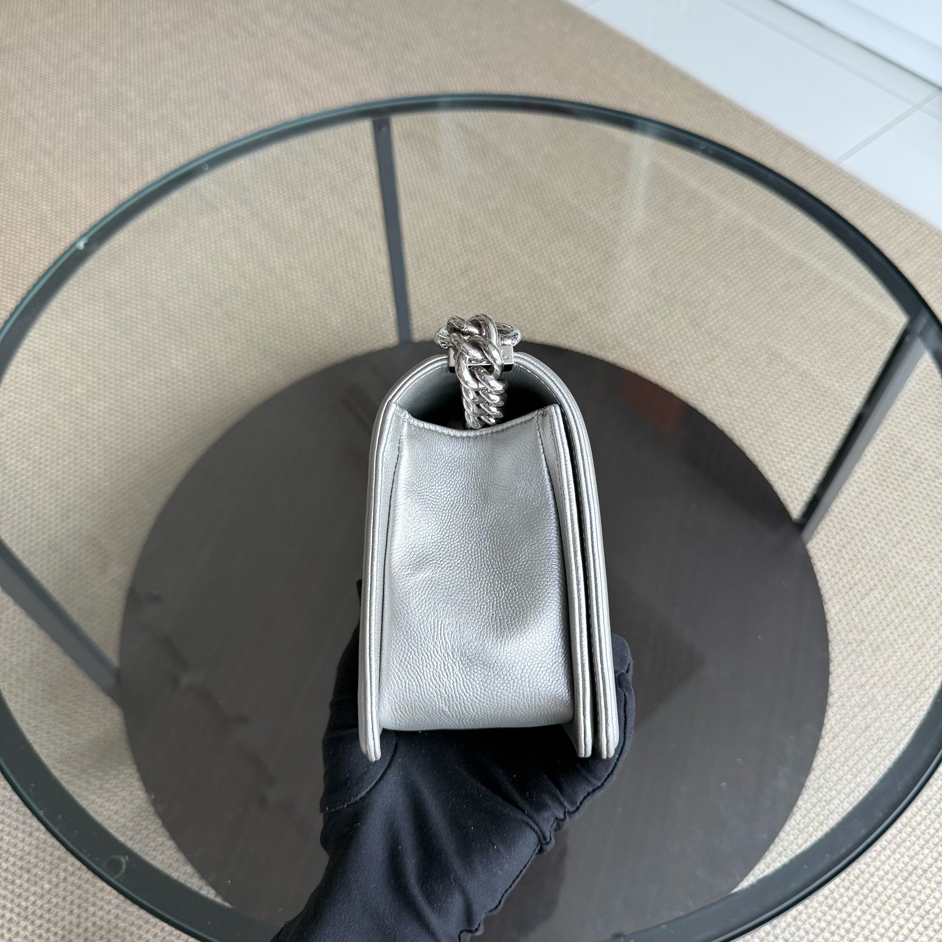 Chanel Boy Medium - Caviar 25CM Quilted Grained Calfskin Iridescent Silver Hardware Sereis 24