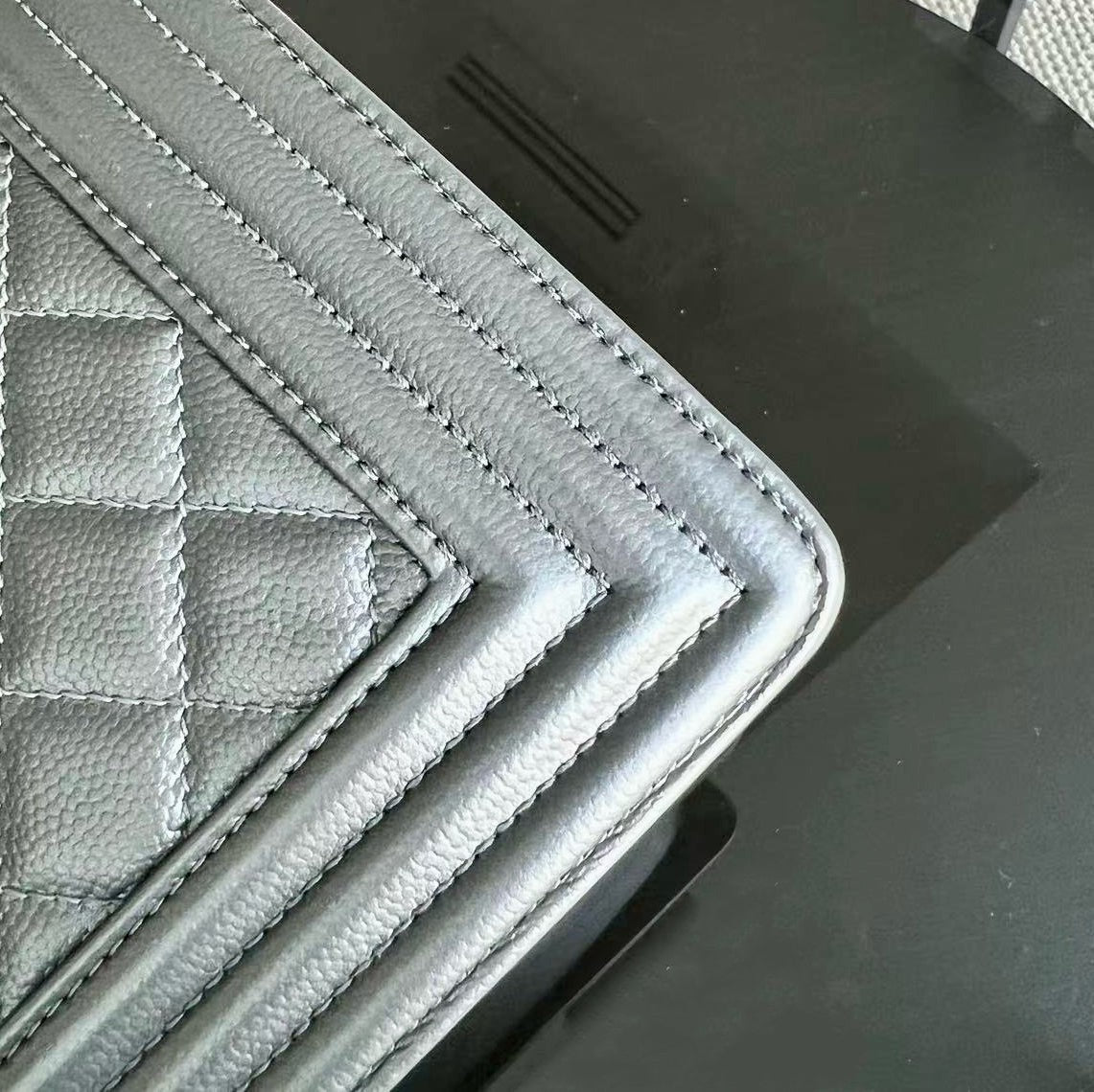 Chanel Boy Medium - Caviar 25CM Quilted Iridescent Silver Hardware Sereis 24