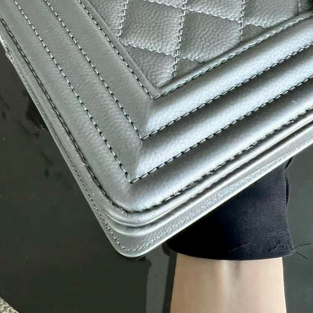 Chanel Boy Medium - Caviar 25CM Quilted Grained Calfskin Iridescent Silver Hardware Sereis 24