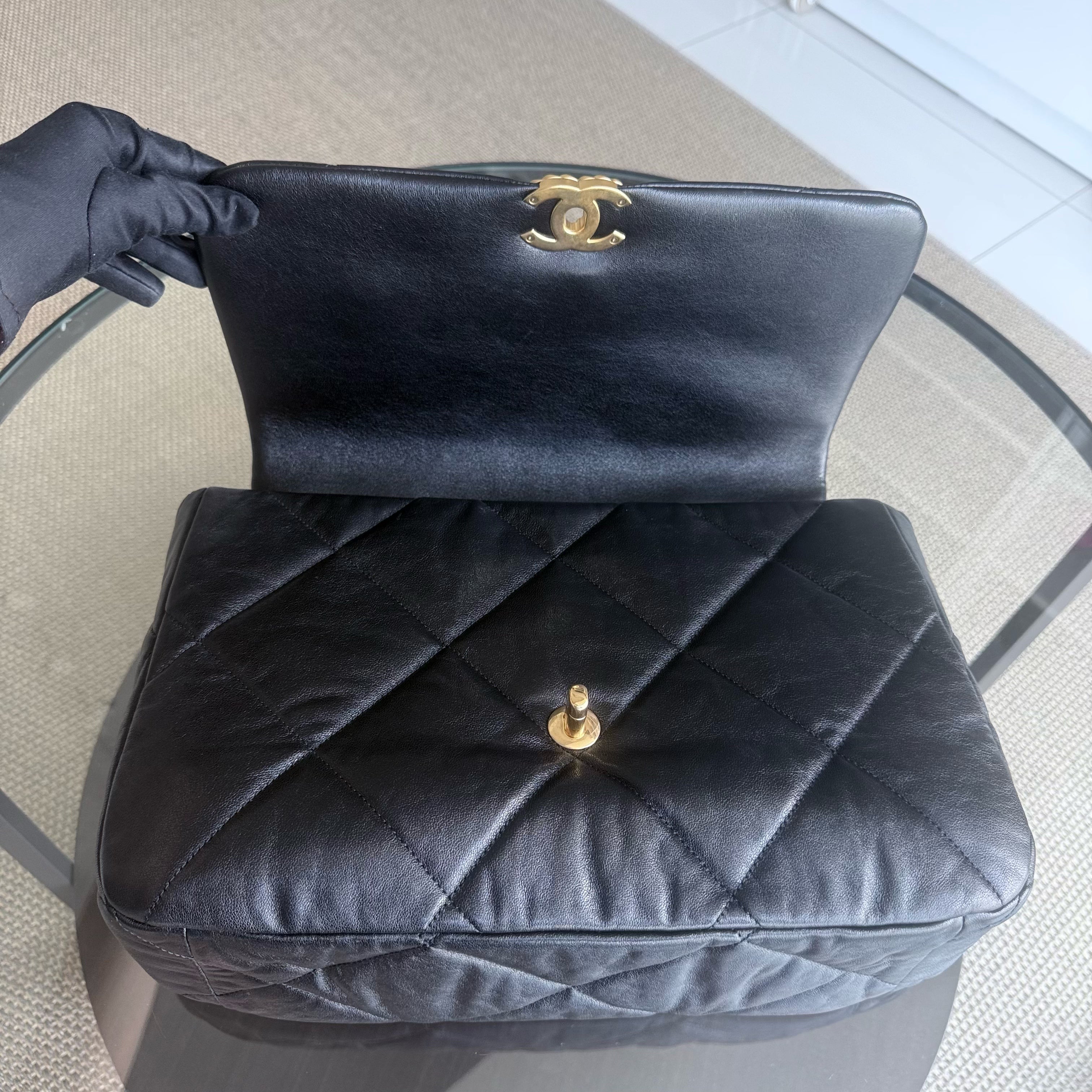 Chanel C19 19Bag Maxi - Quilted Goatskin Black Gold Hardware Series 29
