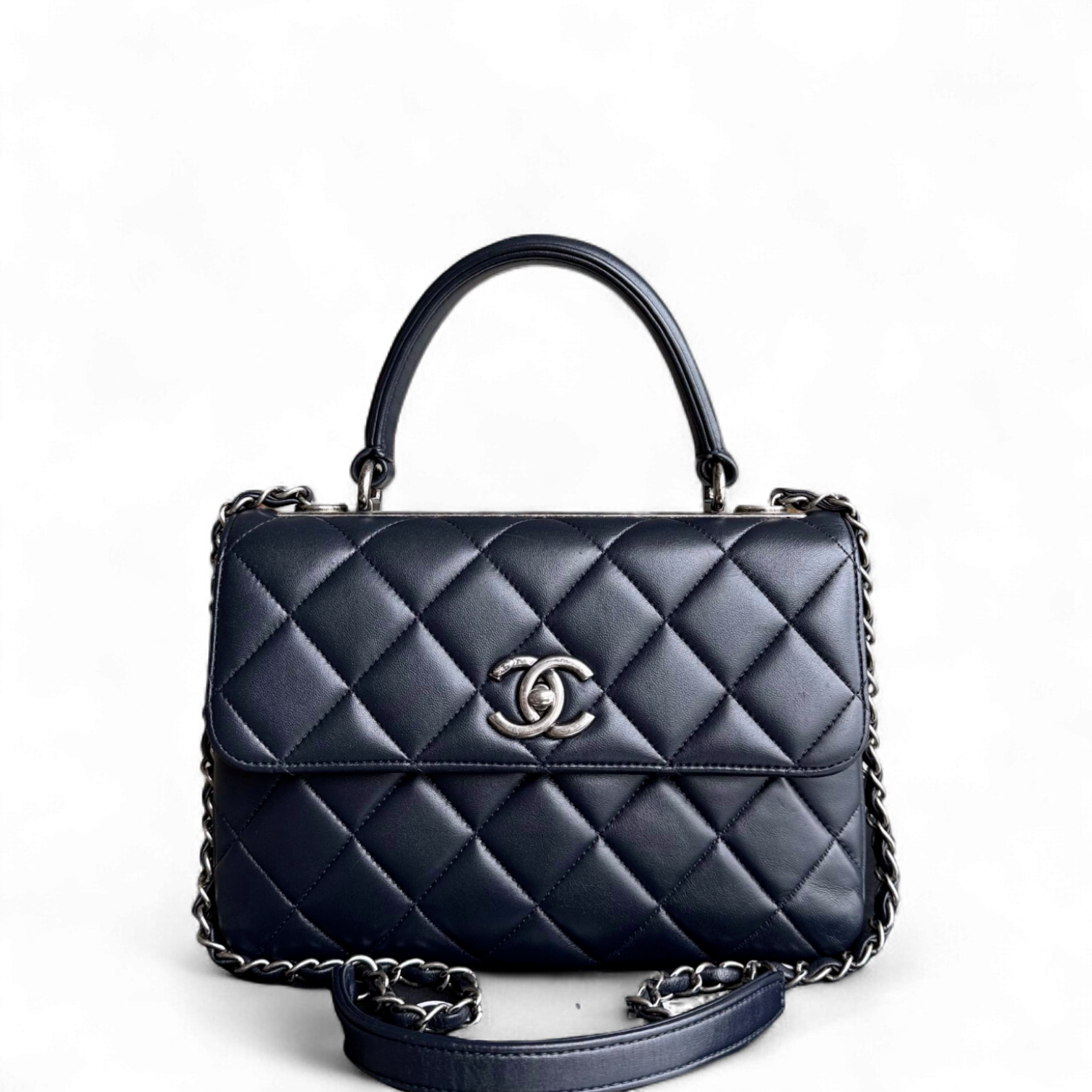 Chanel Trendy CC Small - Quilted Lambskin Dark Navy Blue Silver Hardware Series 21