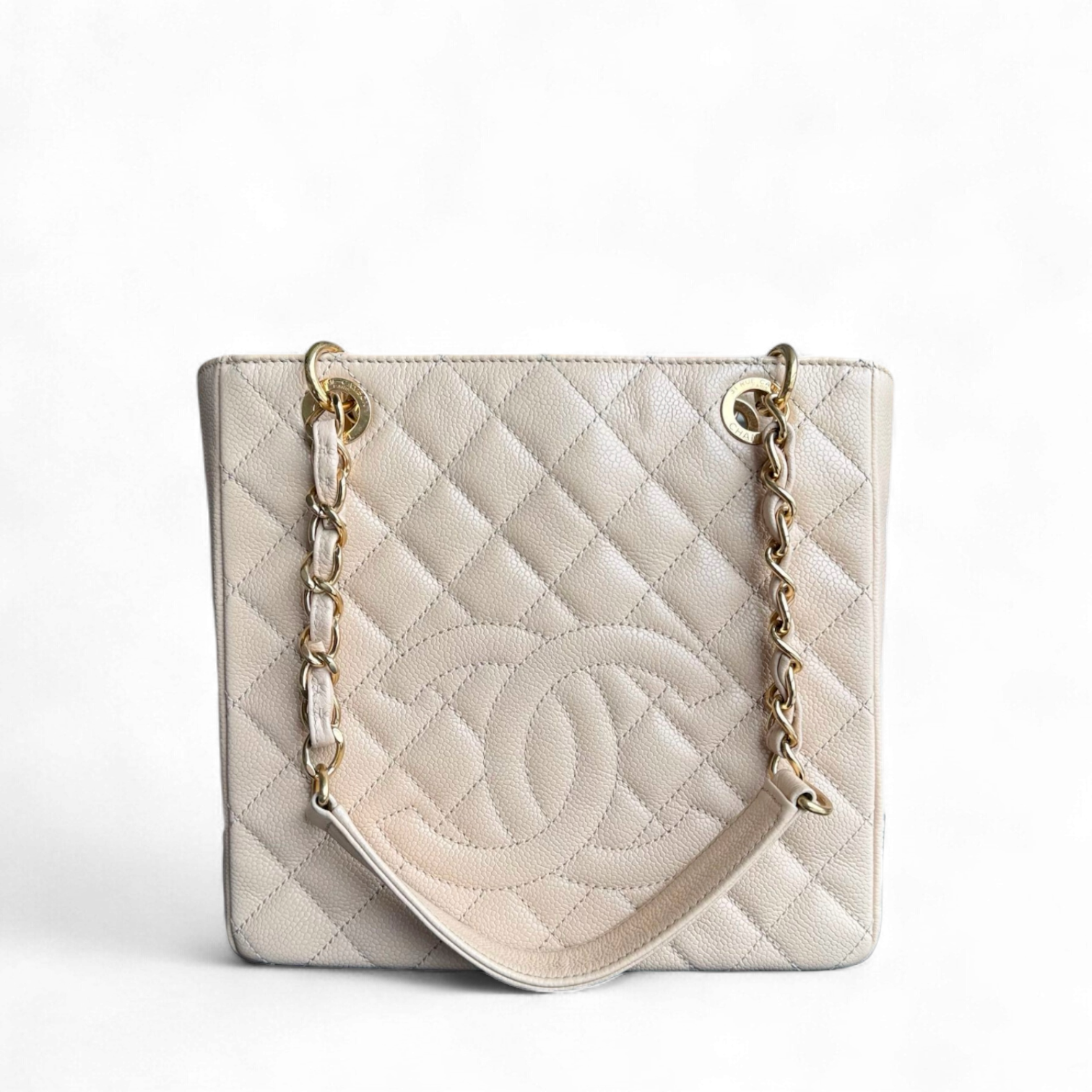 Chanel PST Petite Shopping Tote - Caviar Quilted Grained Calfskin Light Beige Gold Hardware Series 15