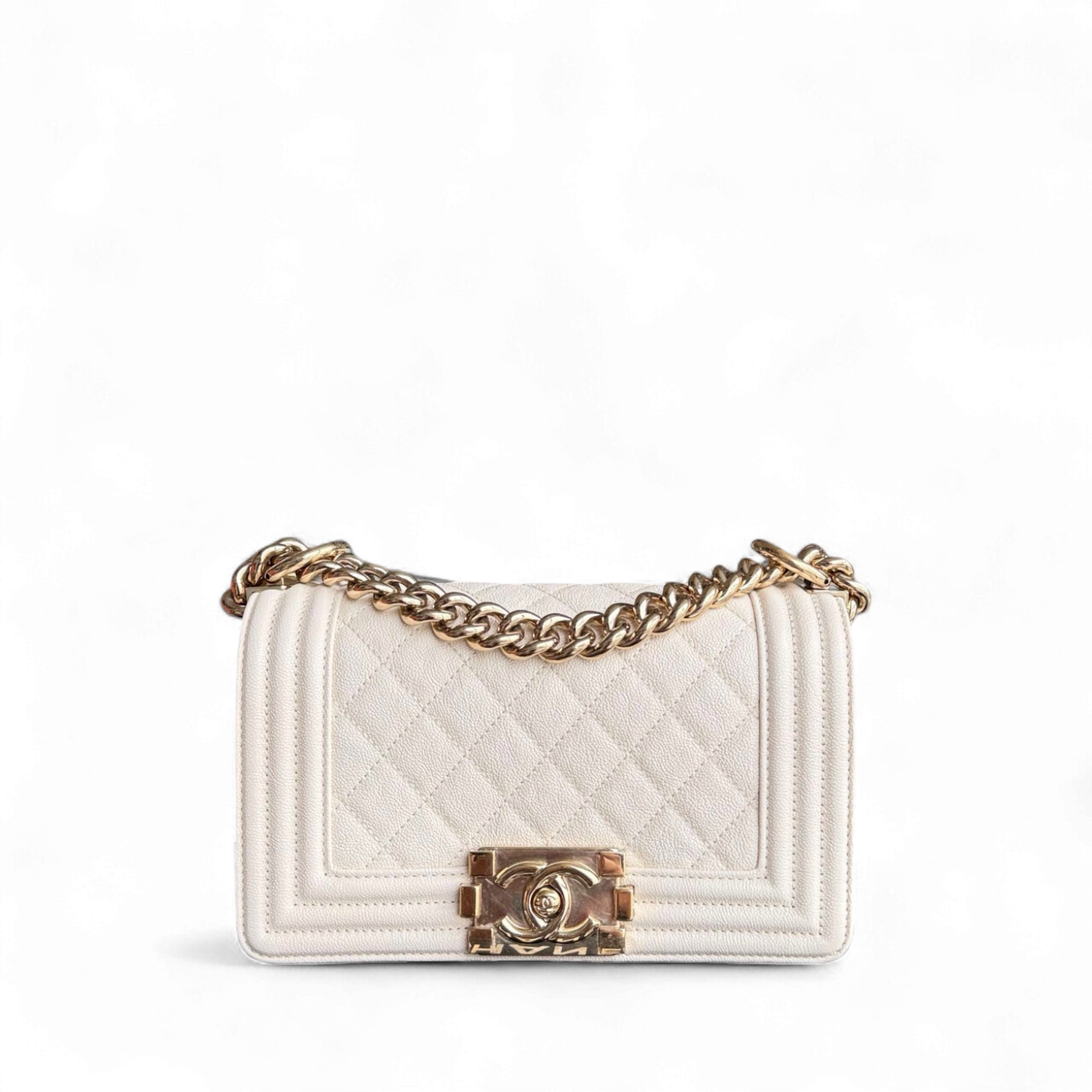 Chanel Boy Small - Caviar Quilted Cream White Gold Hardware 27