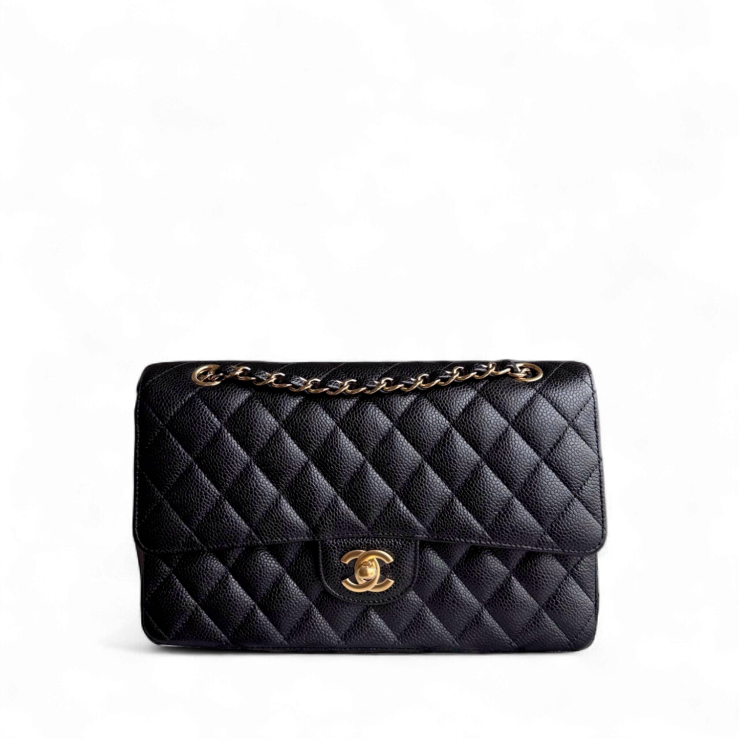 Chanel Classic Flap Medium - Caviar 25CM Quilted Grained Calfskin Black Gold Hardware Series 26