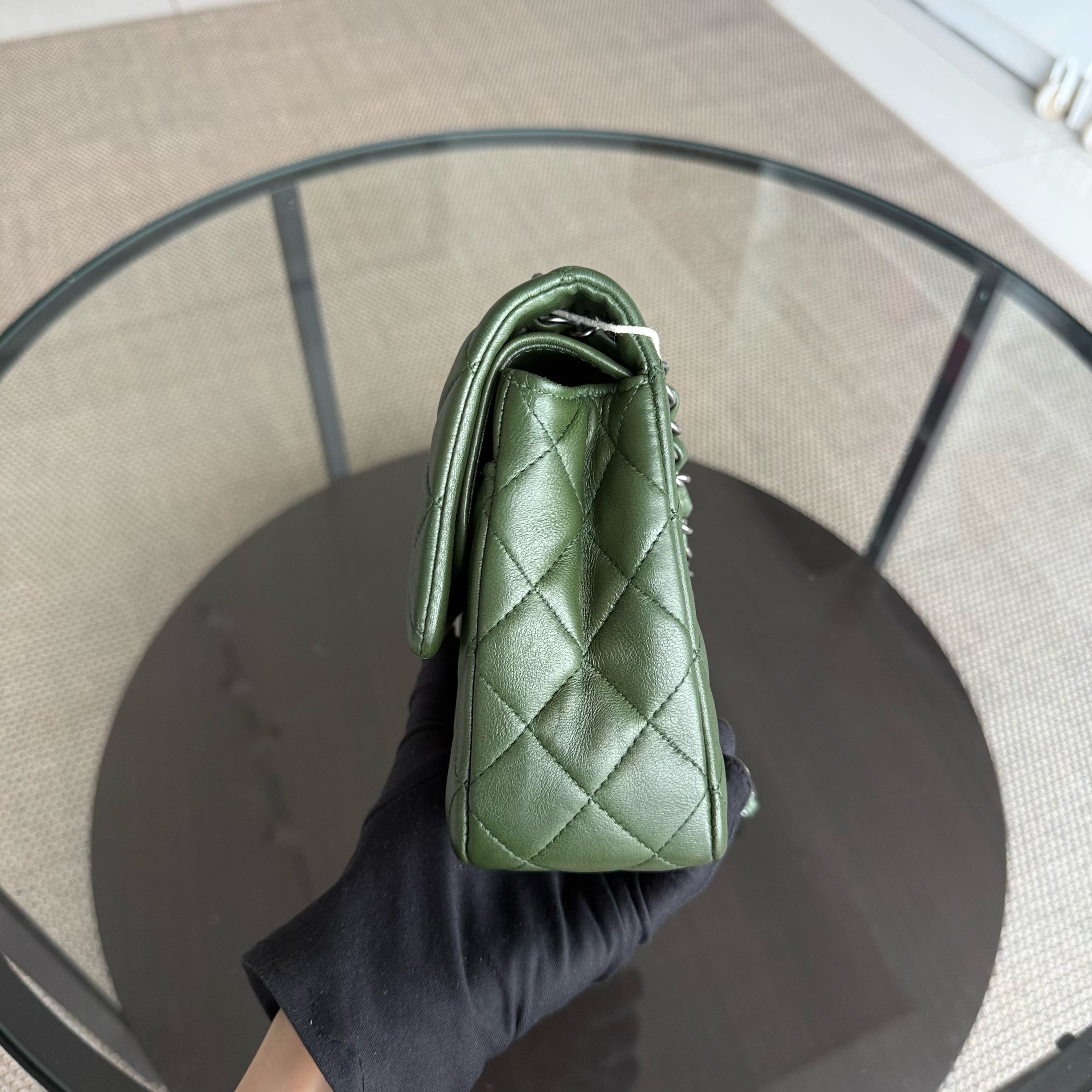 Chanel Classic Flap Medium - 25CM Quilted Lambskin Dark Green Silver Hardware Series 12