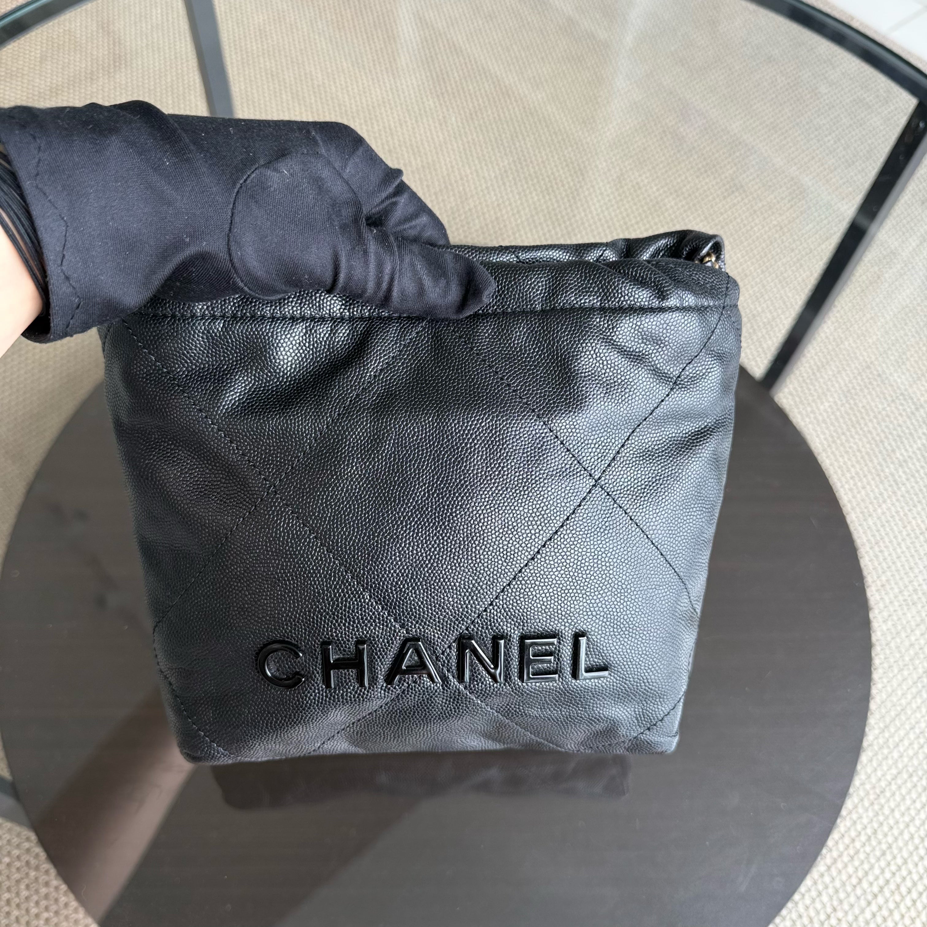 Chanel C22 Mini 22 Bag - Caviar Quilted Calfskin Crossbody Bag Gold Hardware Microchip