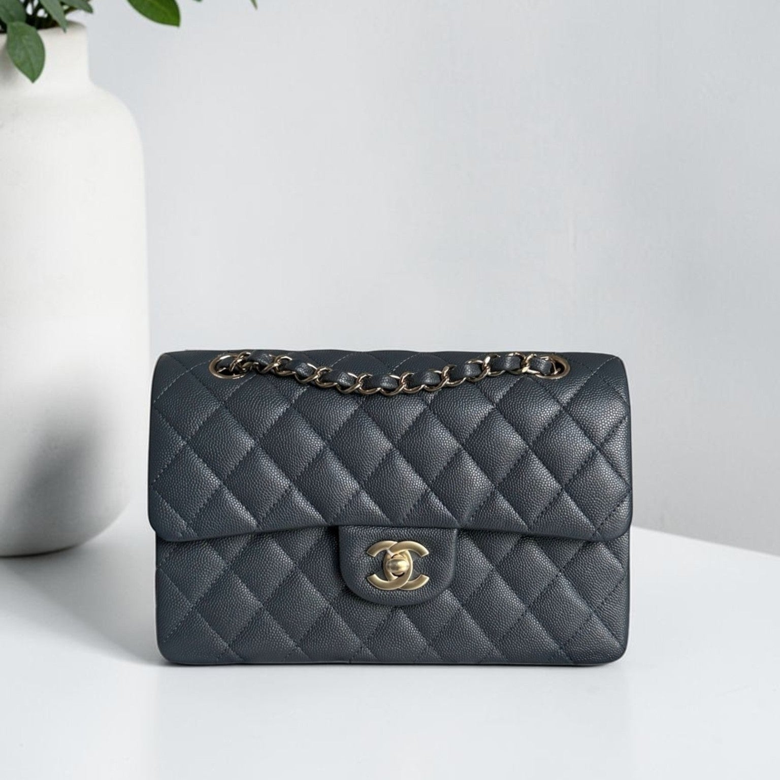 Chanel Classic Flap Small - Caviar 23CM Quilted Dark Gray Grey Gold Hardware Series 26