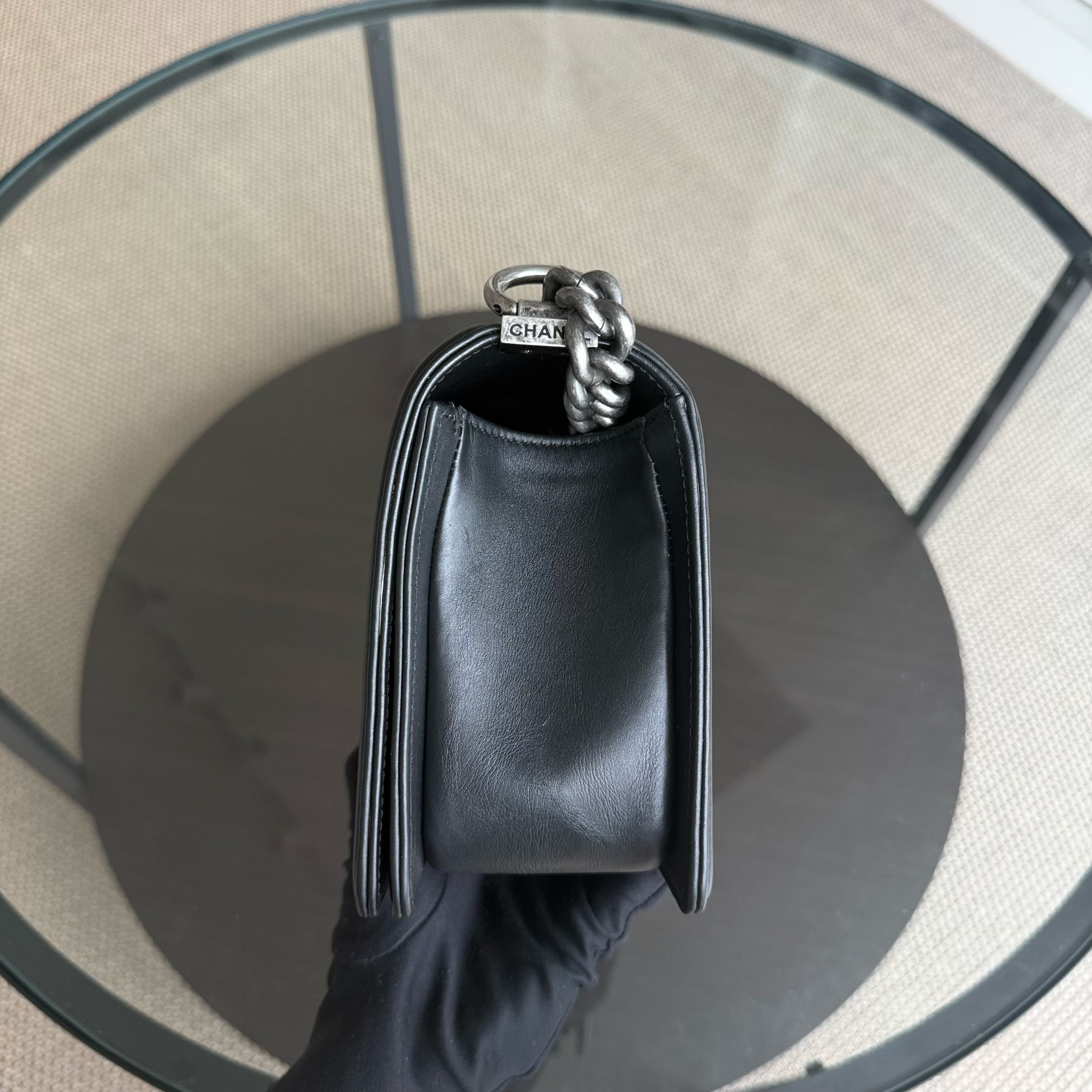 Chanel Boy Medium - 25CM Chevron Calfskin Black Ruthenium Silver Hardware