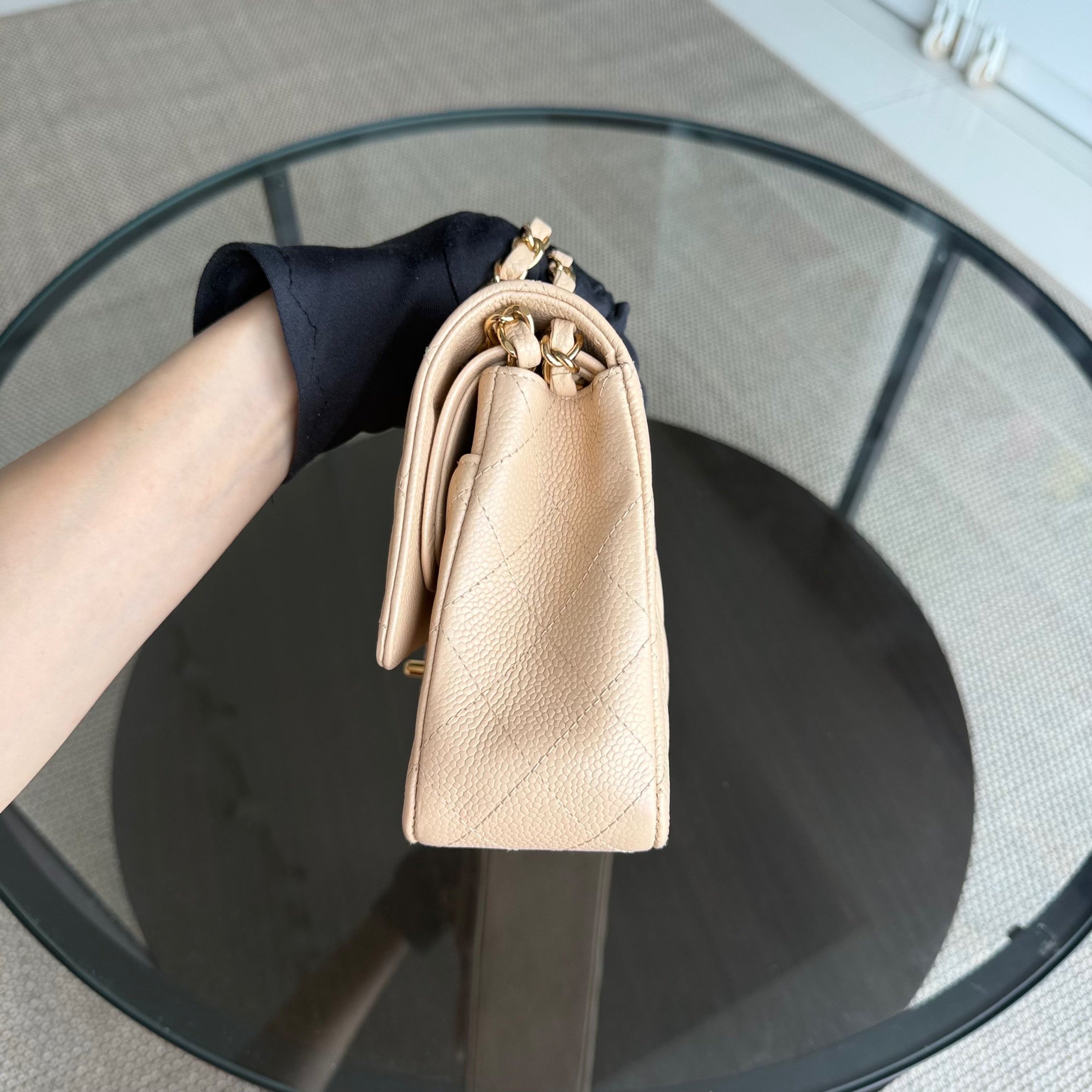 Chanel Classic Flap Medium - Caviar 25CM Quilted Beige Gold Hardware