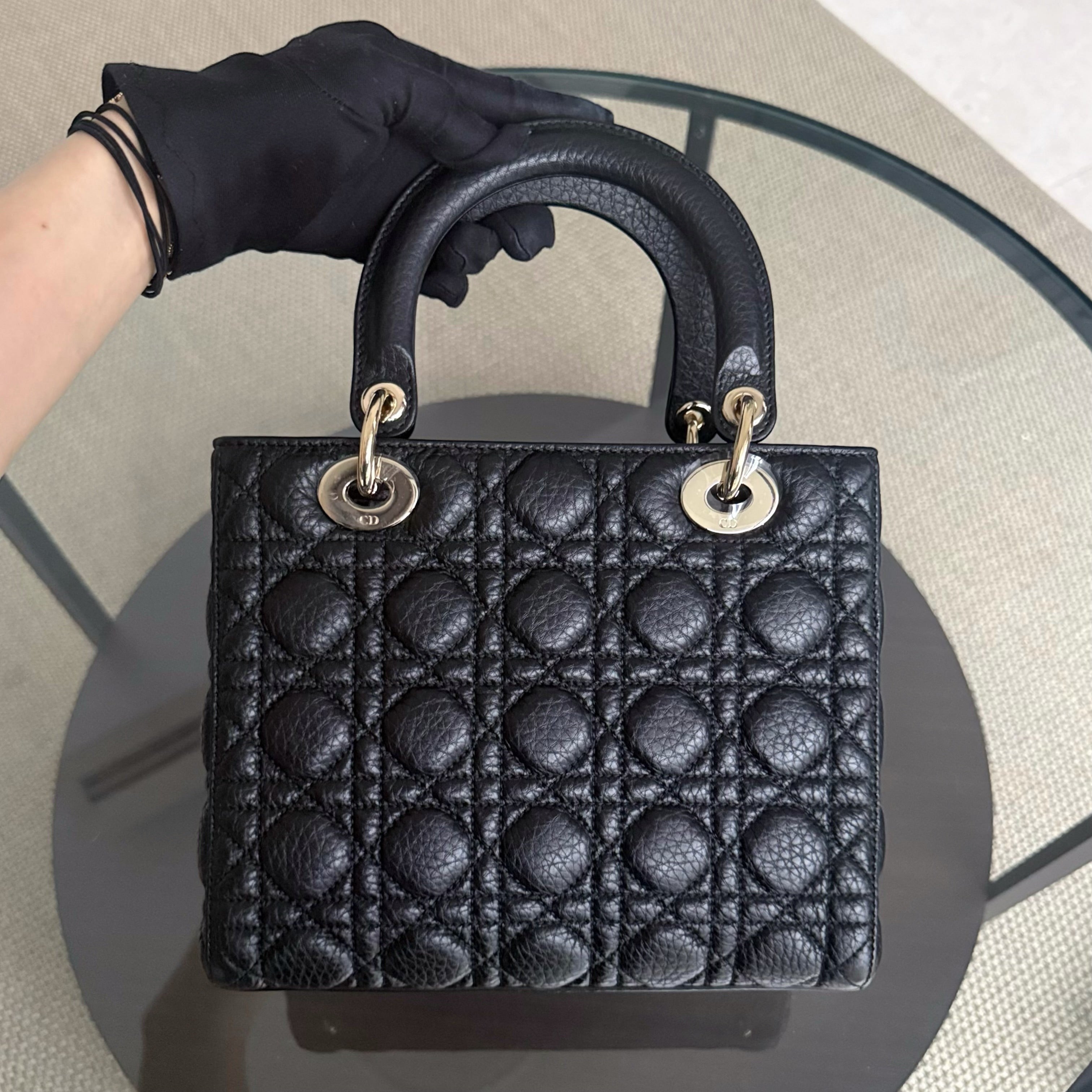 Dior Lady Medium Flap - Cannage Calfskin Black Gold Hardware No Strap