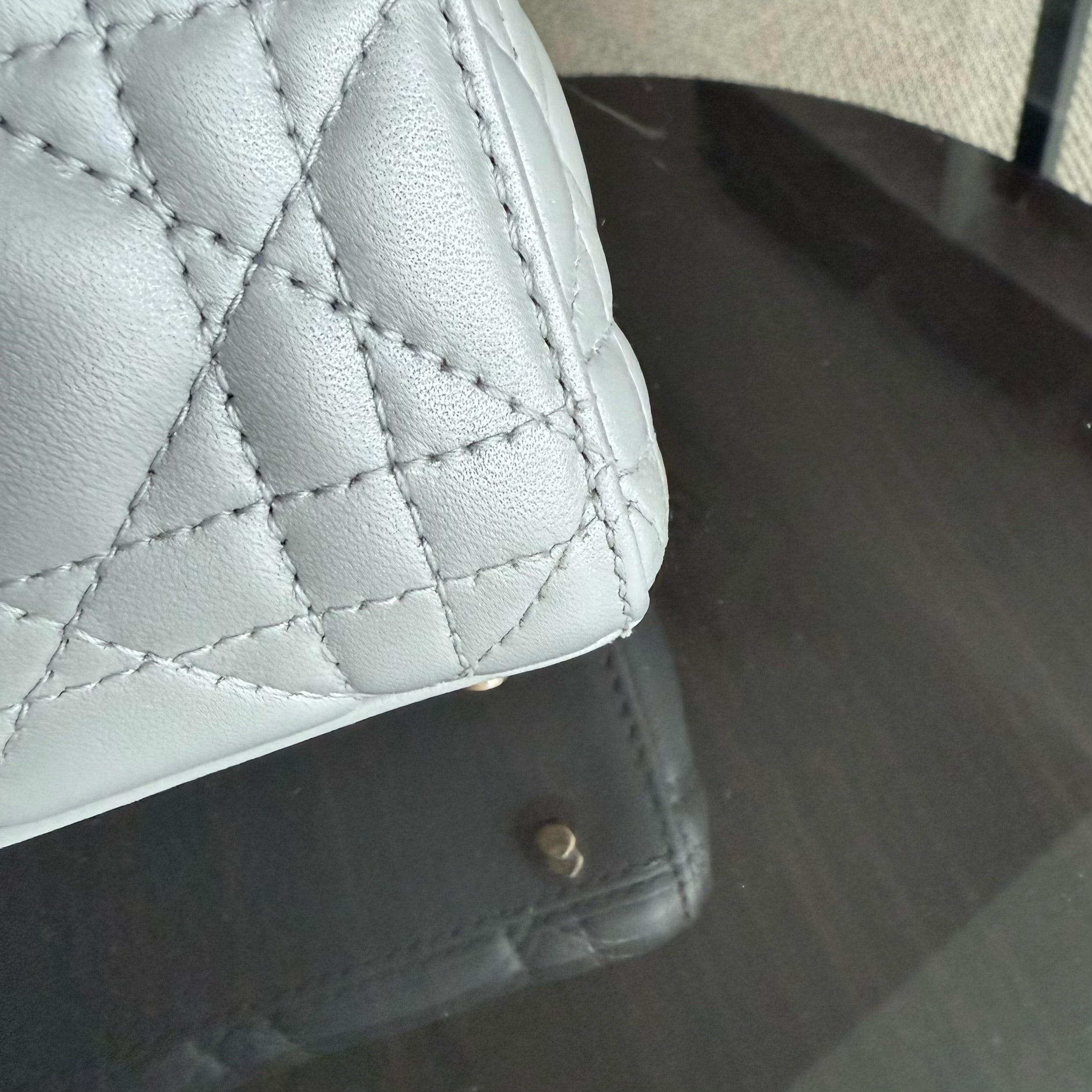 Dior Lady Mini - Cannage Lambskin Gray Gold Hardware Chain Strap