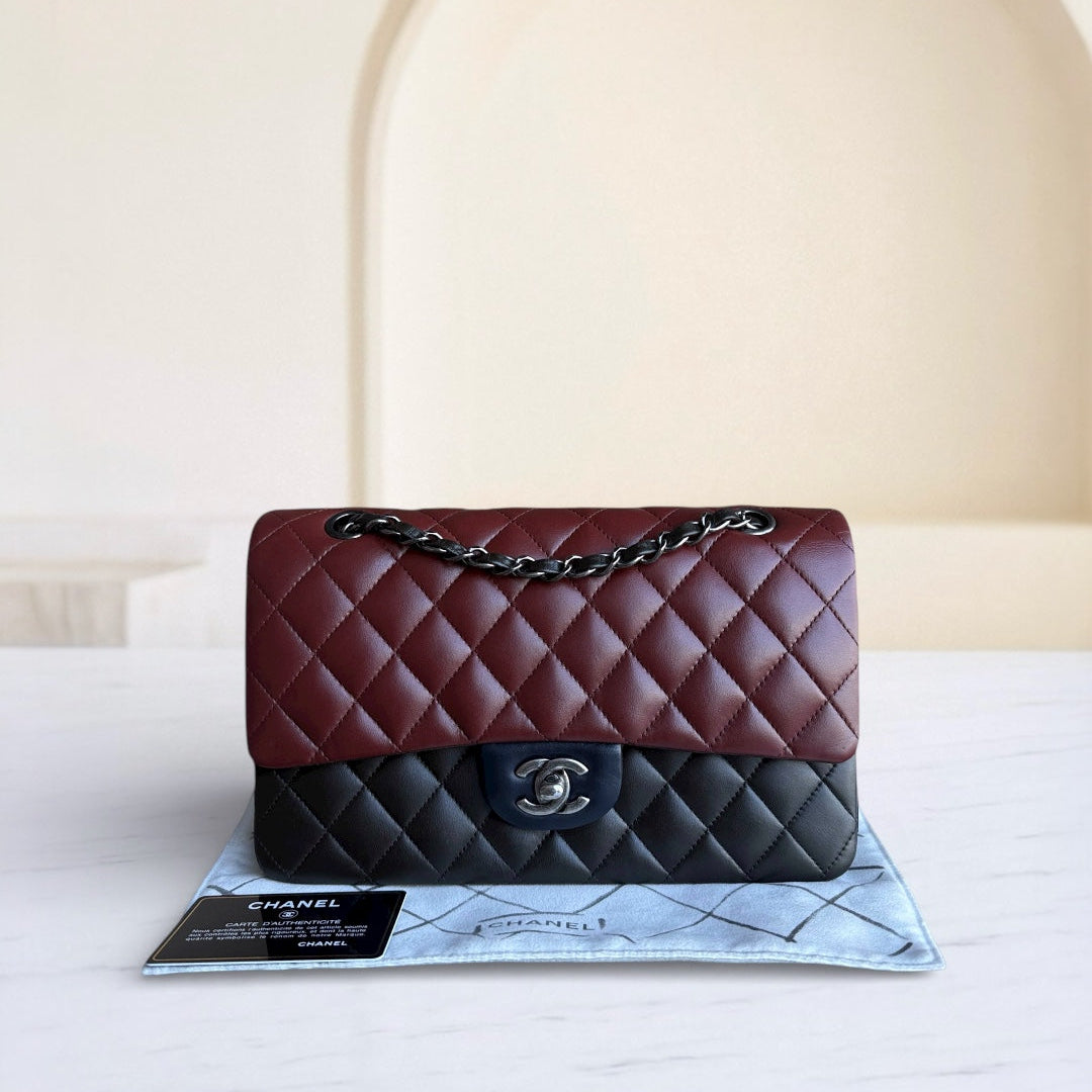 Chanel Classic Flap Medium - 25CM Quilted Lambskin Tri-Colo Silver Hardware Series 18