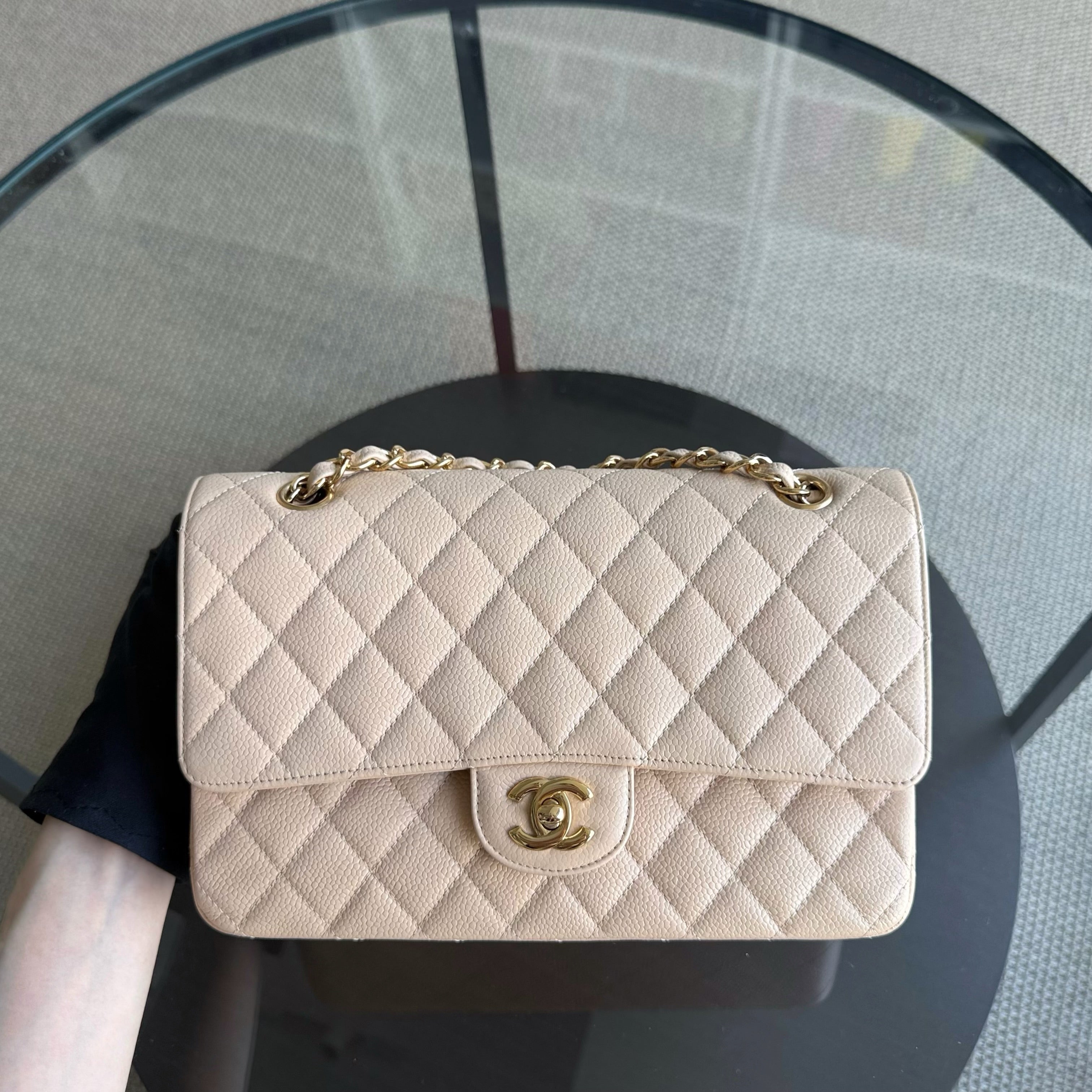 Chanel Classic Flap Medium - Caviar 25CM Quilted Grained Calfskin Beige Gold Hardware Series 15