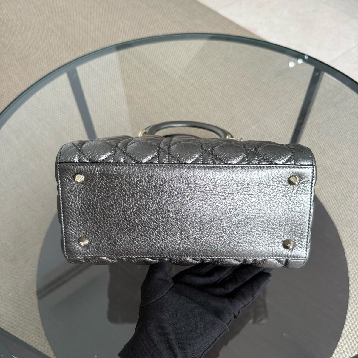 Dior Lady Medium Flap - Cannage Dark Gray Gold Hardware
