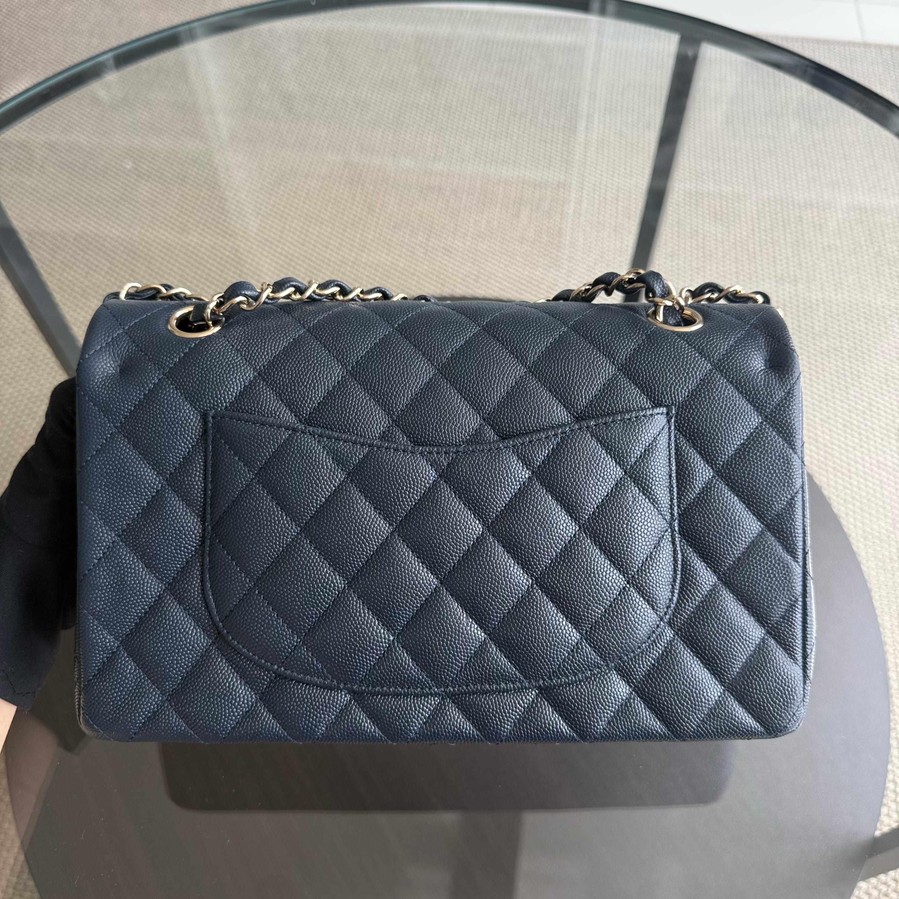 Chanel Classic Flap Medium - Caviar 25CM Quilted Dark Navy Blue Light Gold Hardware Series 26