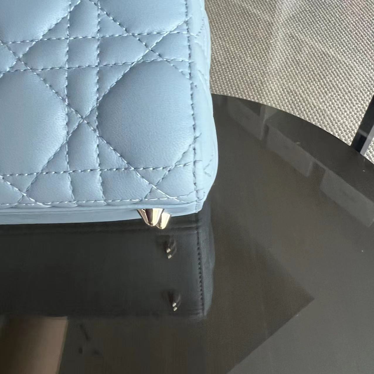 *Full Set, Receipt* Lady Small Cannage Lambskin Light Blue Golden Hardware ABC MyABC
