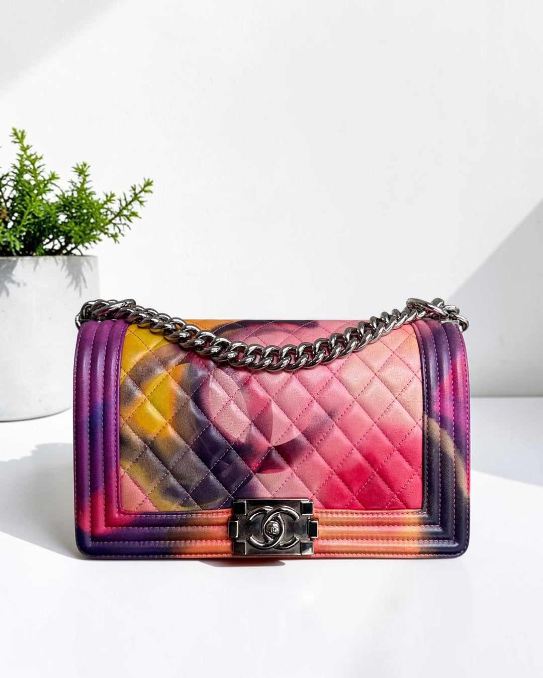 Chanel Boy Medium - 25CM Flower Power Quilted Lambskin Limited Edition Silver Hardware Series 20