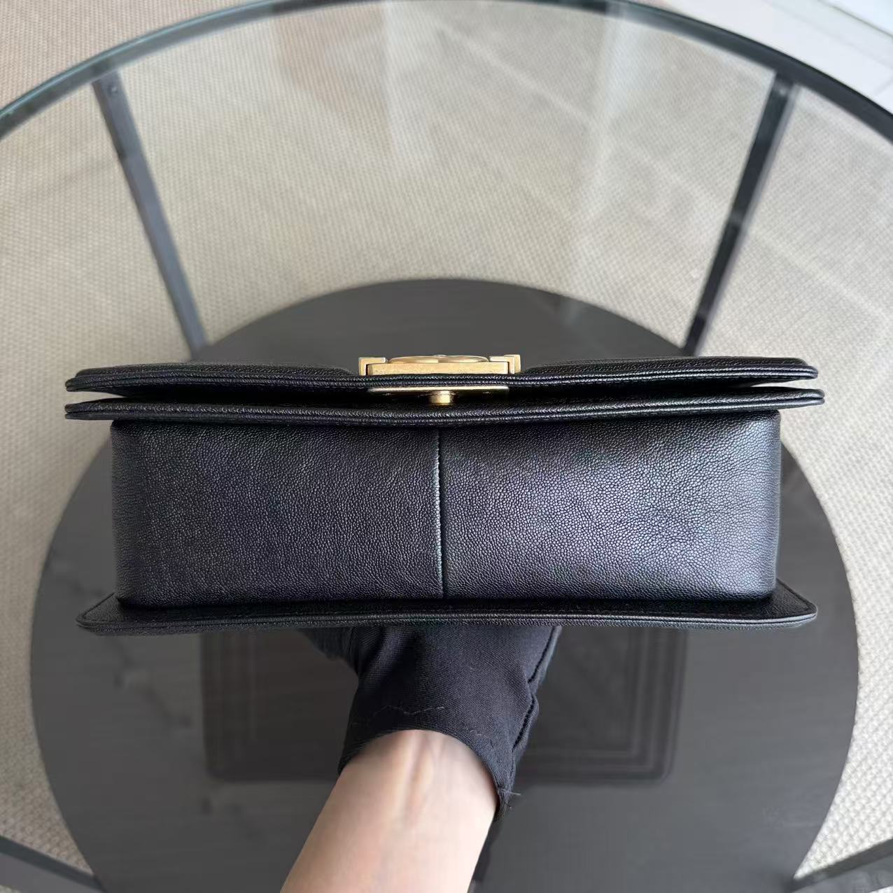 Chanel Boy Medium - Caviar 25CM Chevron Black Gold Hardware Series 26