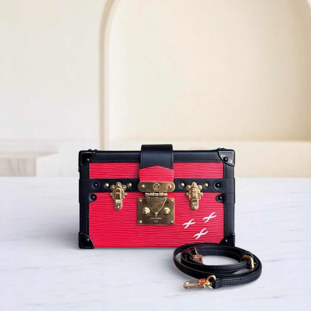 Louis Vuitton Petite Malle - New Edition EPI Leather Red Box Shoulder Bag Gold Hardware Microchip