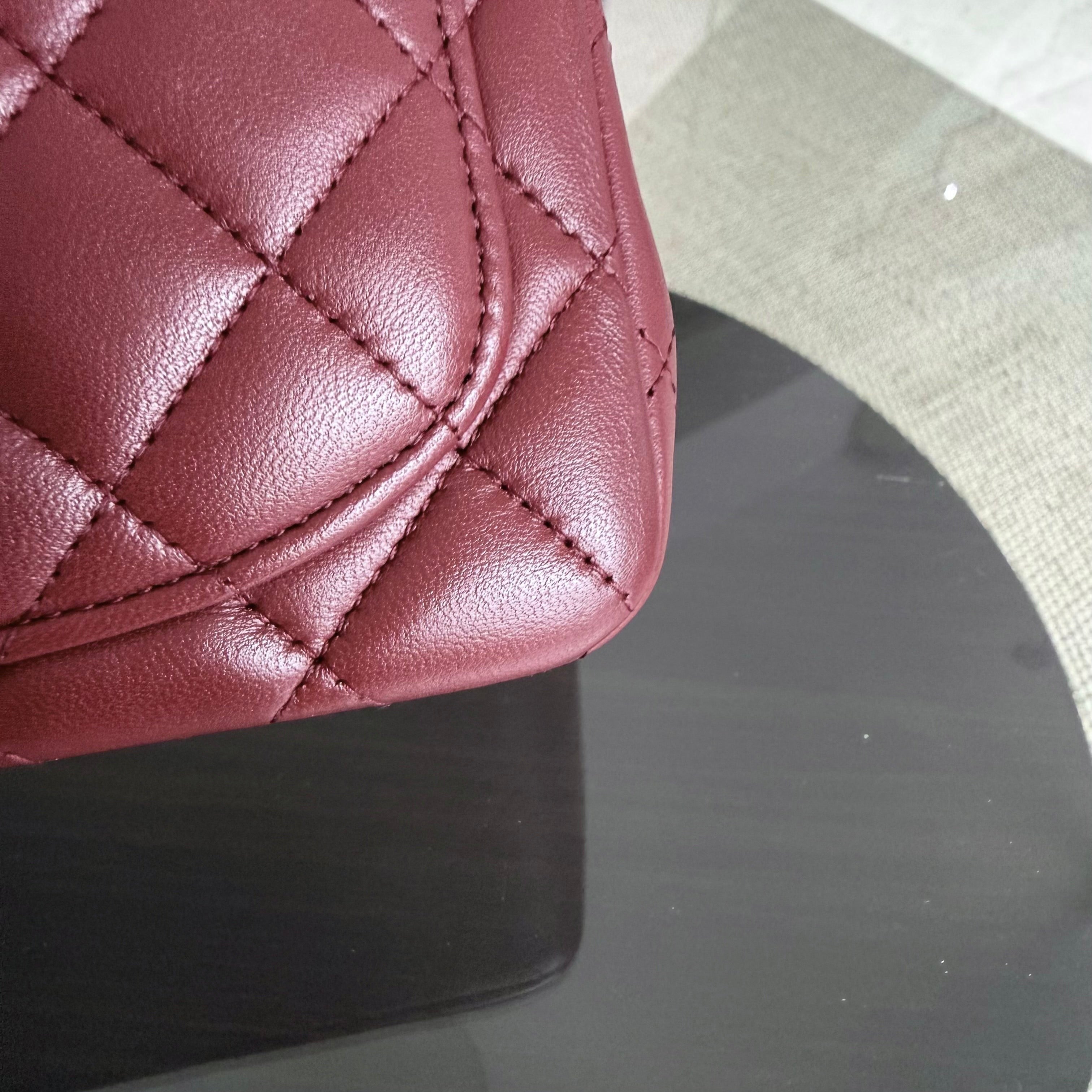 Chanel Classic Flap Mini Square - Lambskin Quilted Burgundy Silver Hardware Series 28