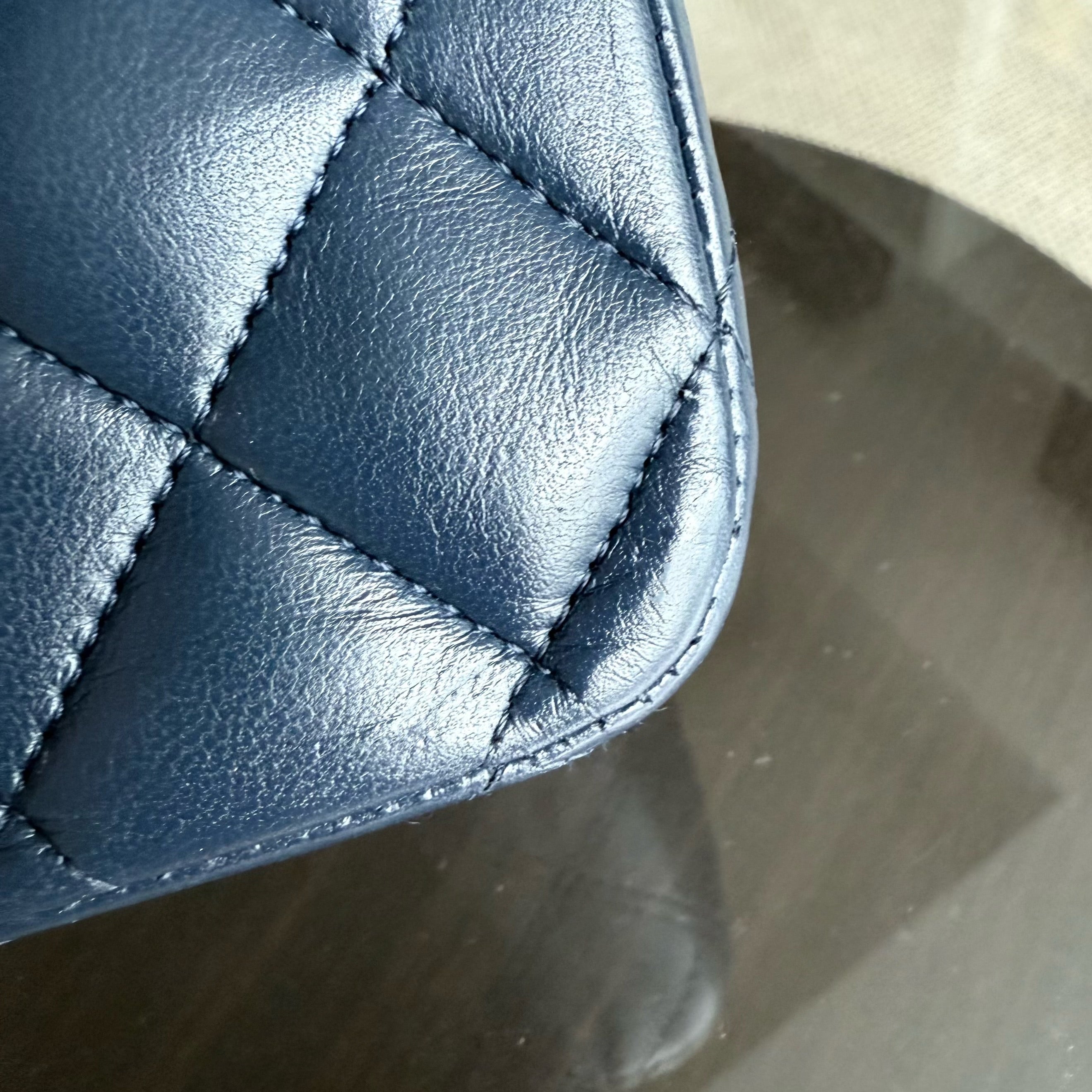 Chanel Classic Flap Medium - 25CM Quilted Lambskin Dark Blue Silver Hardware Series 13