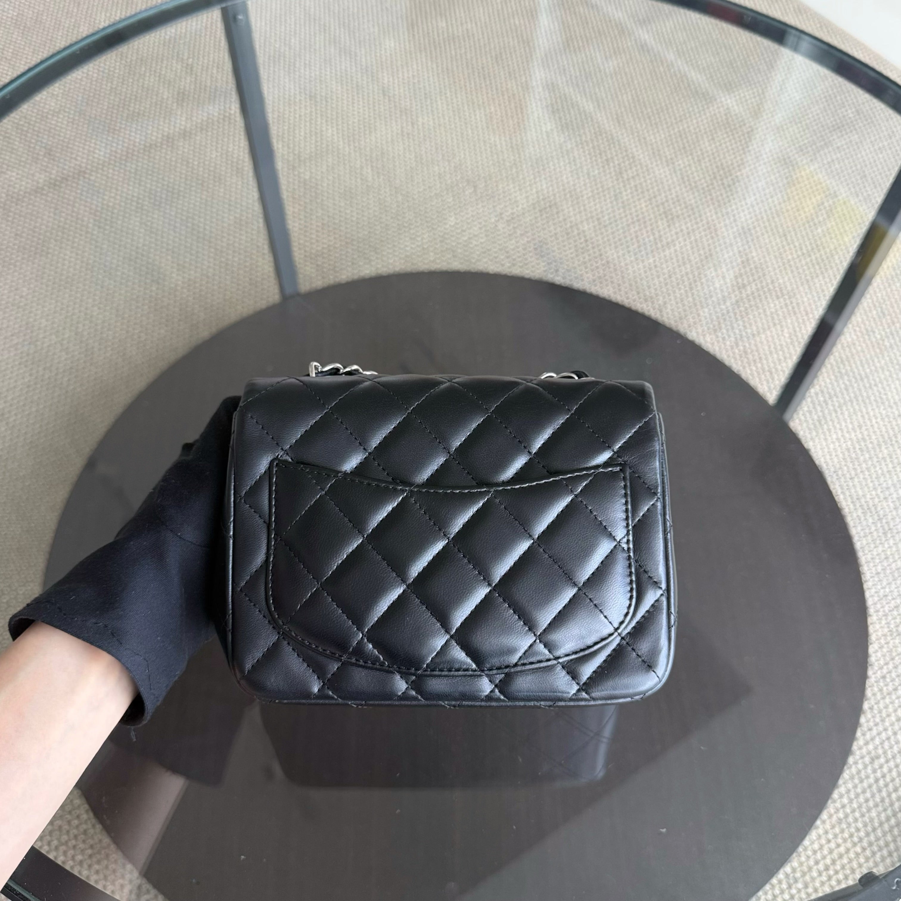 Chanel Classic Flap Mini Square - 17CM Quilted Lambskin Black Silver Hardware Series 19